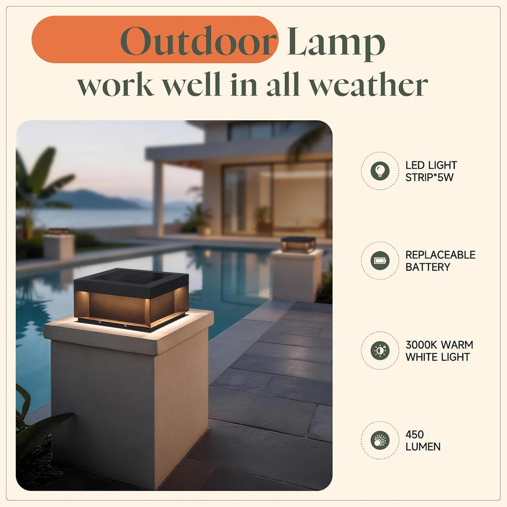 Solar Post Lights Outdoor, 11.8'' Pillar Light IP54 Waterproof, 3000K Solar Column Lights Outdoor, Dusk to Dawn Extra Large Pillar Light, Modern Fence Column Lamp Fixture for Entrance Deck Patio