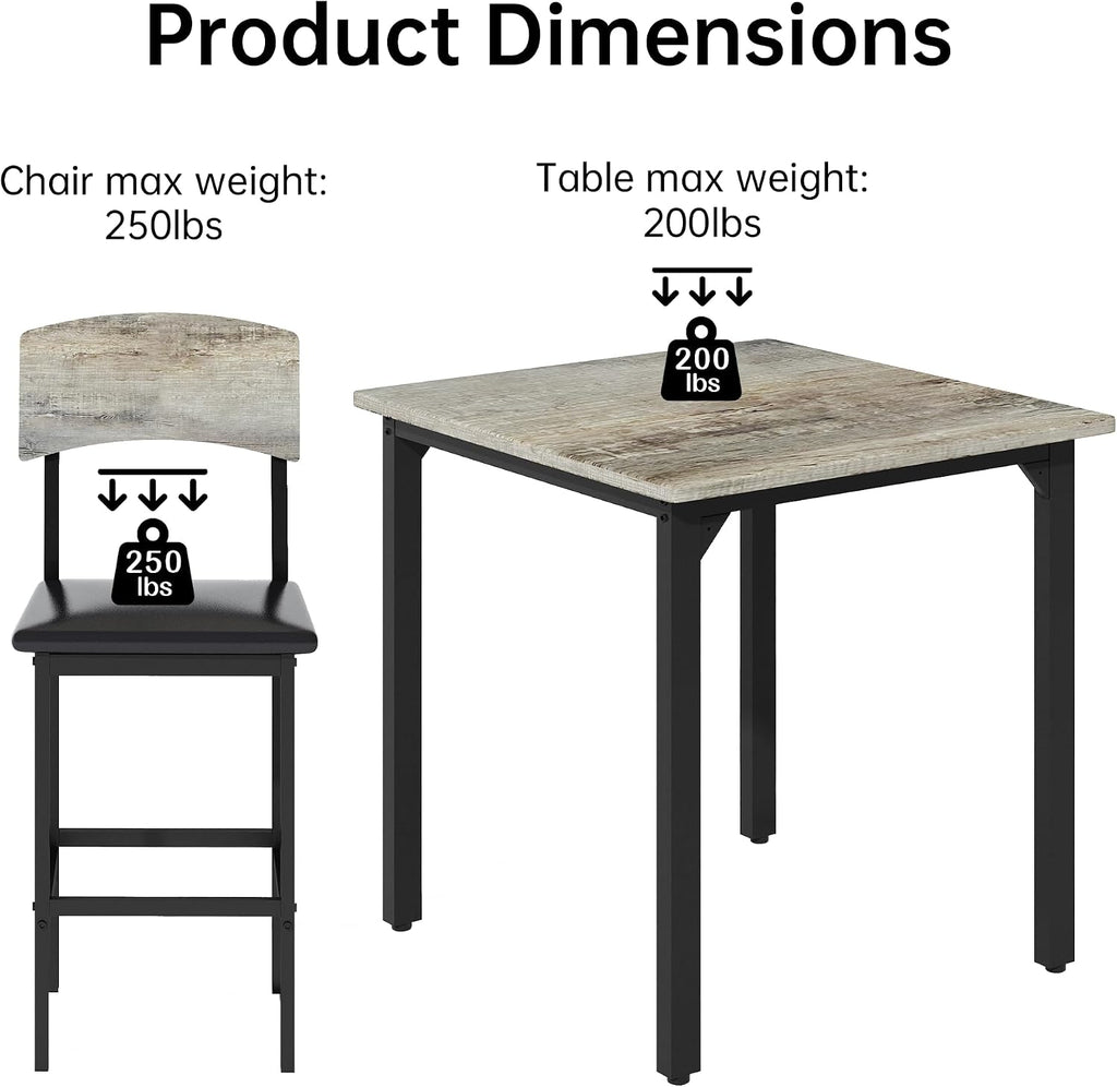 AWQM 5-Piece Dining Table Set, Dining Table Set for 4, Counter Height Table & 4 Bar Stools, Modern Kitchen Dining Set, with Upholstered Chairs, Compact Dining Set for Small Spaces, Gray