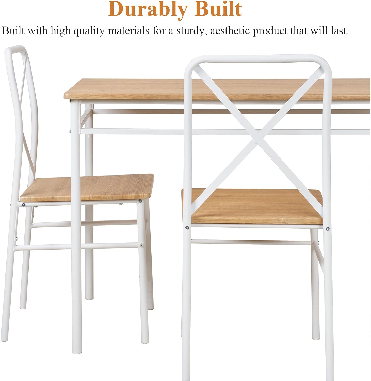 VECELO Dining Table Set for 4, 5-Piece Wood Kitchen Table with Chairs for Small Space, Breakfast Nook, Space-Saving, Natural White
