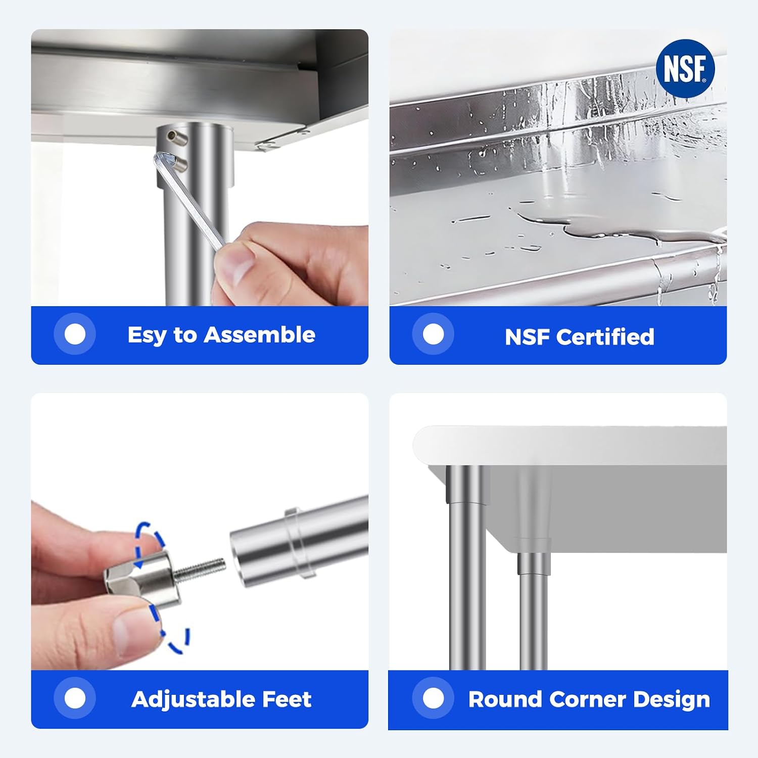 OSTBA Stainless Steel Table for Prep & Work 24x36 Inches, NSF Metal Commercial Heavy Duty Table with Adjustable Undershelf and Adjustable Foot for Restaurant Kitchen Home and Hotel