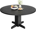 IDEALHOUSE Round Dining Table for 4-6 People, 47' Wood Kitchen Table with Sturdy Pedestal Base, Farmhouse Circle Dinner Tables for Dining Room, Living Room, Apartment, Black