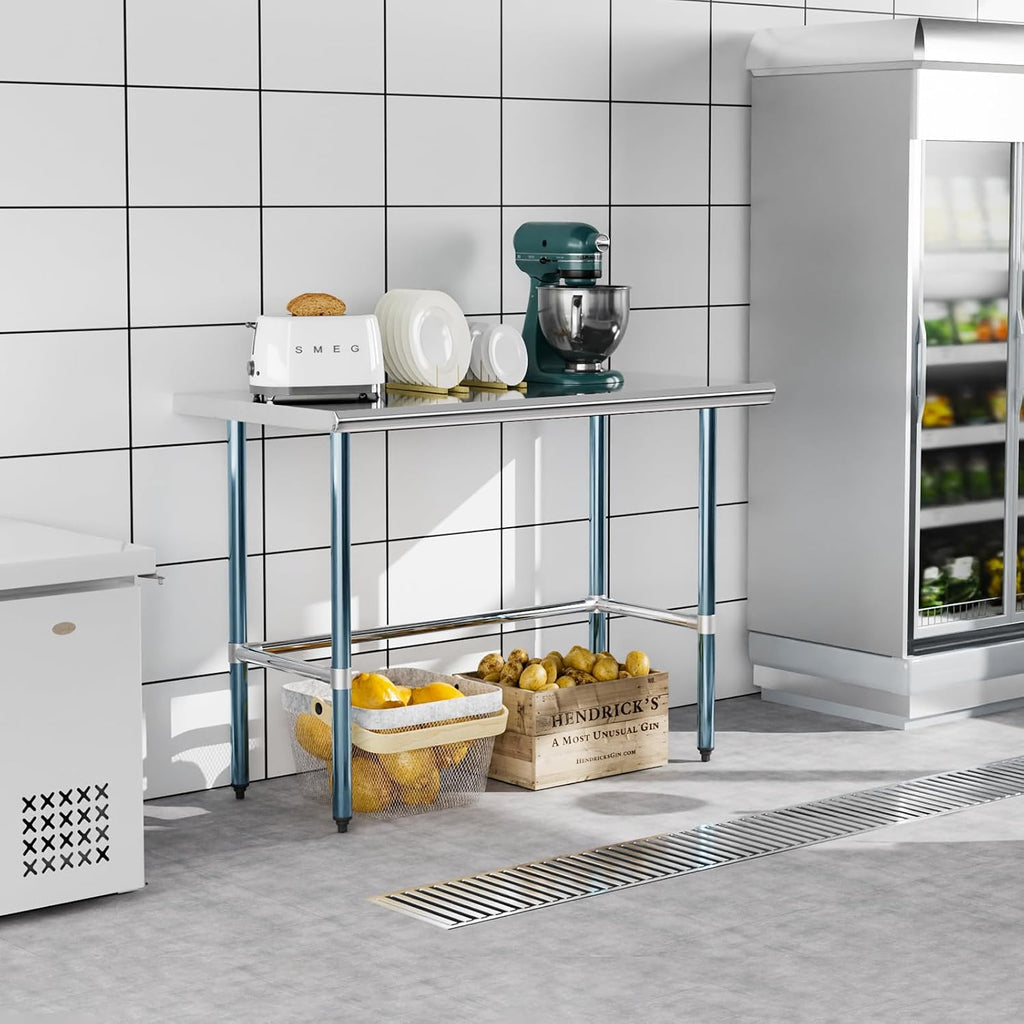 ROVSUN Open Base Stainless Steel Table 48 x 24 Inches, NSF Commercial Heavy Duty Prep & Work Table,Metal Table for Kitchen, Restaurant, Home, Hotel, Garage, Laundry