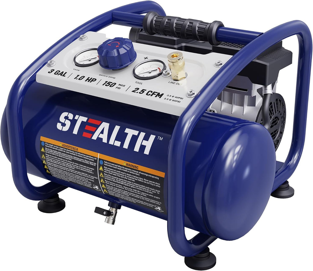 STEALTH Air Compressor 3 Gallon, Quiet Air Compressor, Oil-Free Air Tool, for Tire Inflator, Auto Repair, Woodwork Nailing (SAQ-1301)