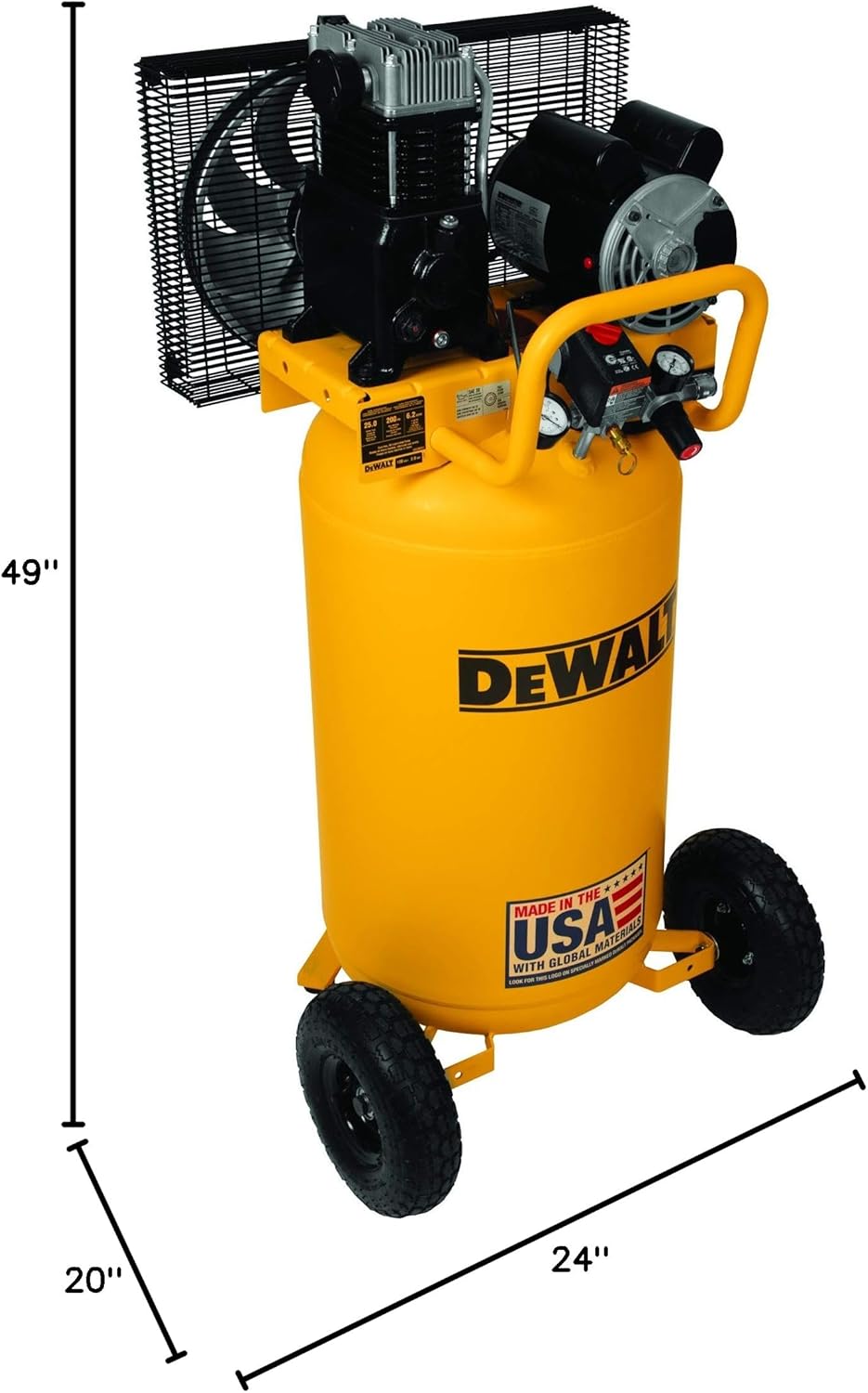 DEWALT 25 Gallon Vertical Air Compressor, Portable, Oil Lubed, Belt Drive, 200 Max PSI, Efficient Portable Air Compressor for Industrial Use, High-Performance 25 Gallon Air Compressor