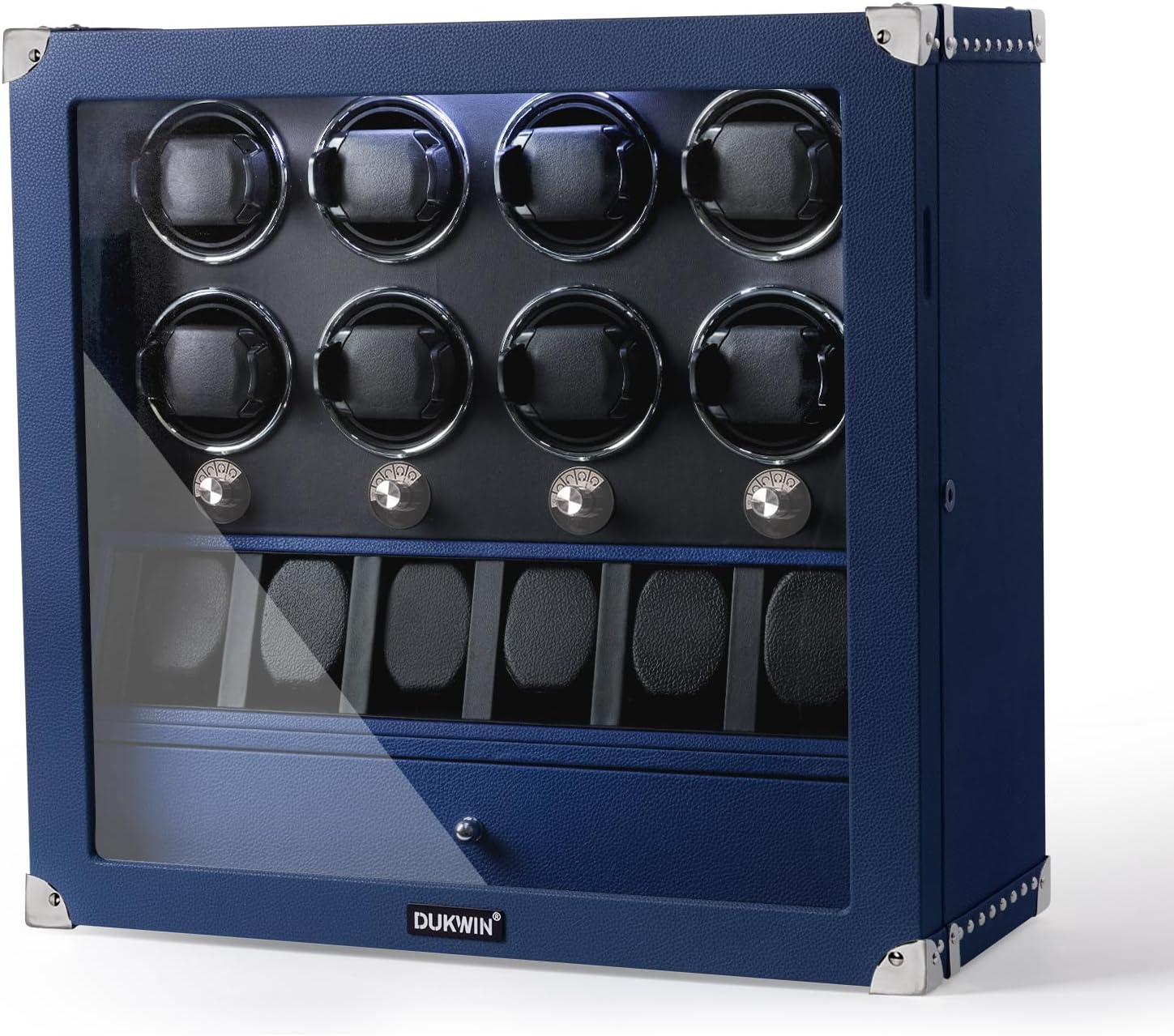 DUKWIN Watch Winder for 4/6/8 Automatic Watches, Lockable Winders with Watch Holders and Jewelry Storage, Super Quiet Motor with High-Gloss Finish, Built-in Illumination