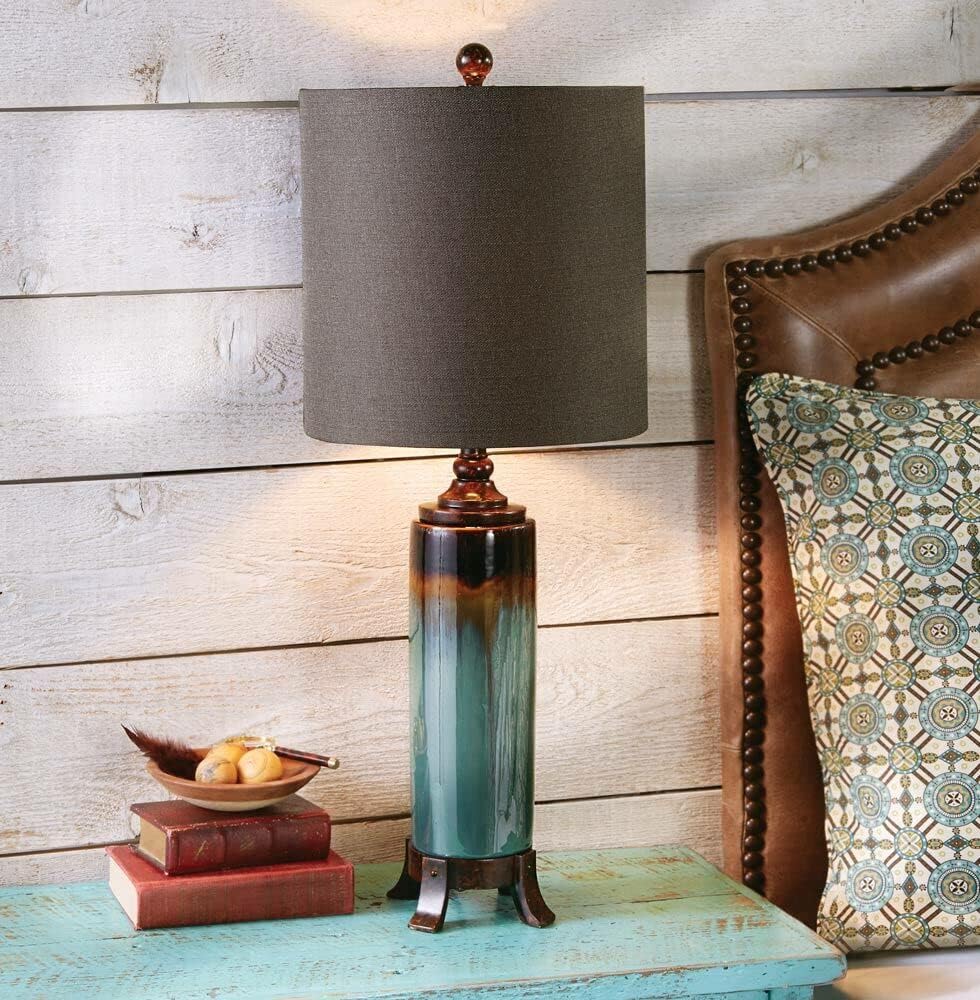 BLACK FOREST DECOR Rustic Canyon Rim Table Lamp - Turquoise Drip Glaze Ceramic Lamp with Mocha Shade - 32.5'