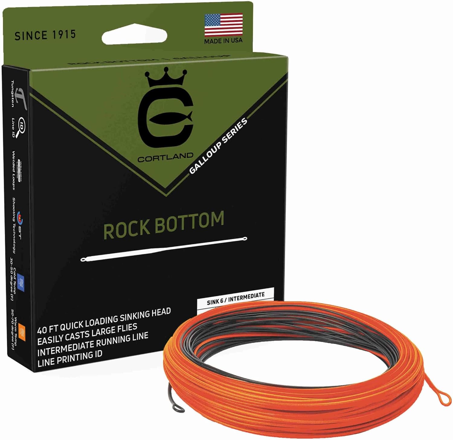 Cortland Kelly Galloup Rock Bottom Type 6 Sinking Fly Line – 40ft Fast Sink Streamer Fly Fishing Line for Trout, Big Rivers & Deep Water