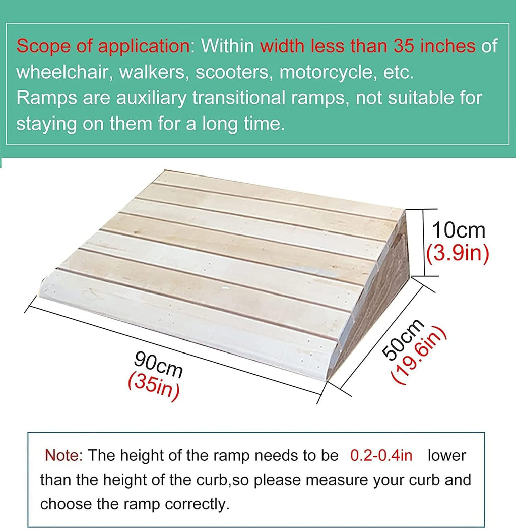 Entry Ramps for Wheelchairs for Home Stairs Garden Deck, Wooden Doorways Threshold Ramps, 10/12/14/15/16/18/20cm High, Scooters Bikes Cars(35x19.6x3.9in)