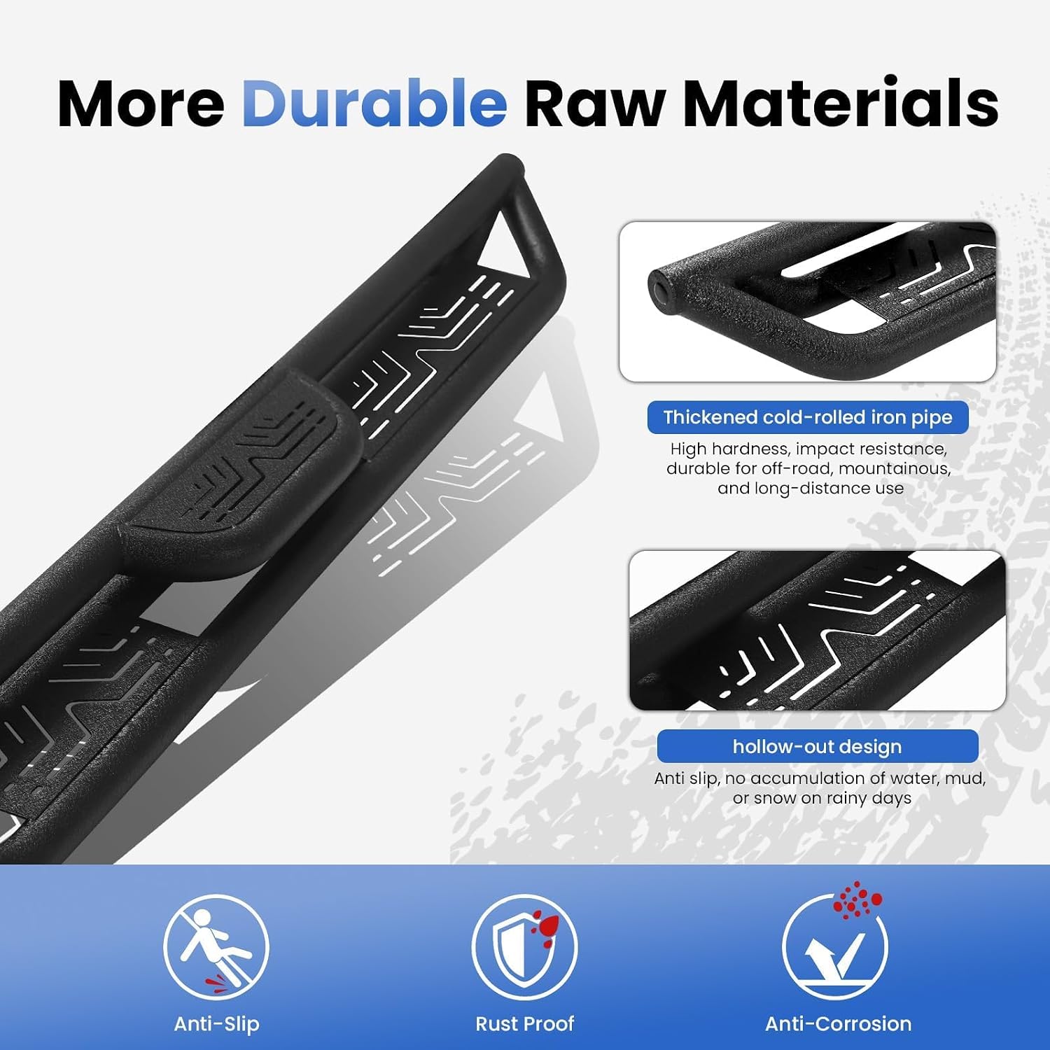 PZ 6' Rustproof Running Boards Side Steps Compatible with Dodge Ram 1500 Quad Cab/Extended Cab 2009-2018, 550 lbs Black Heavy Duty Carbon Steel Step Rails Nerf Bars