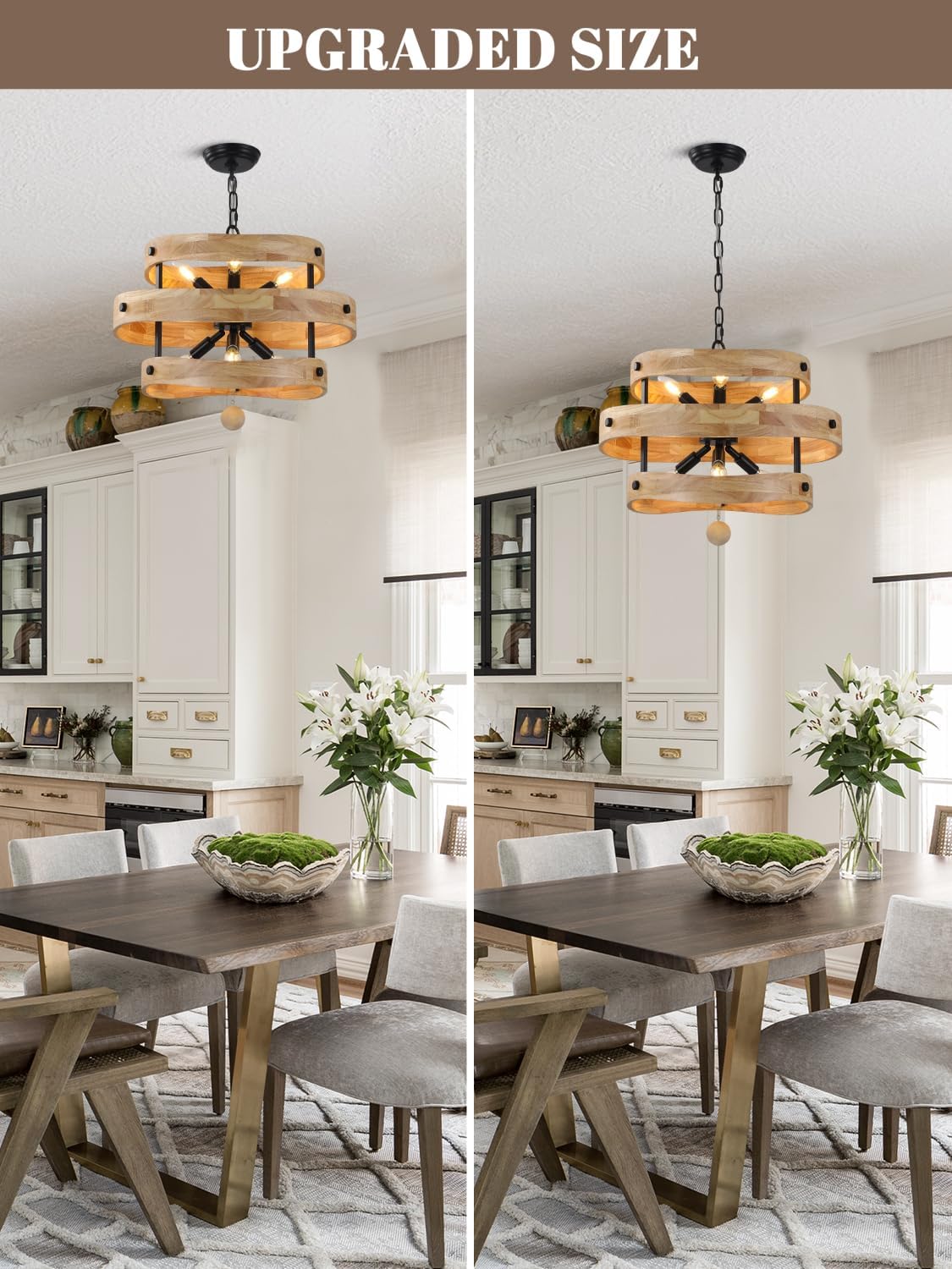 20' Farmhouse Chandeliers for Dining Room 6-Light Solid Wood French Country Rustic Chandelier Light Fixtures Over Table for Kitchen Entryway Foyer Bedroom Living Room
