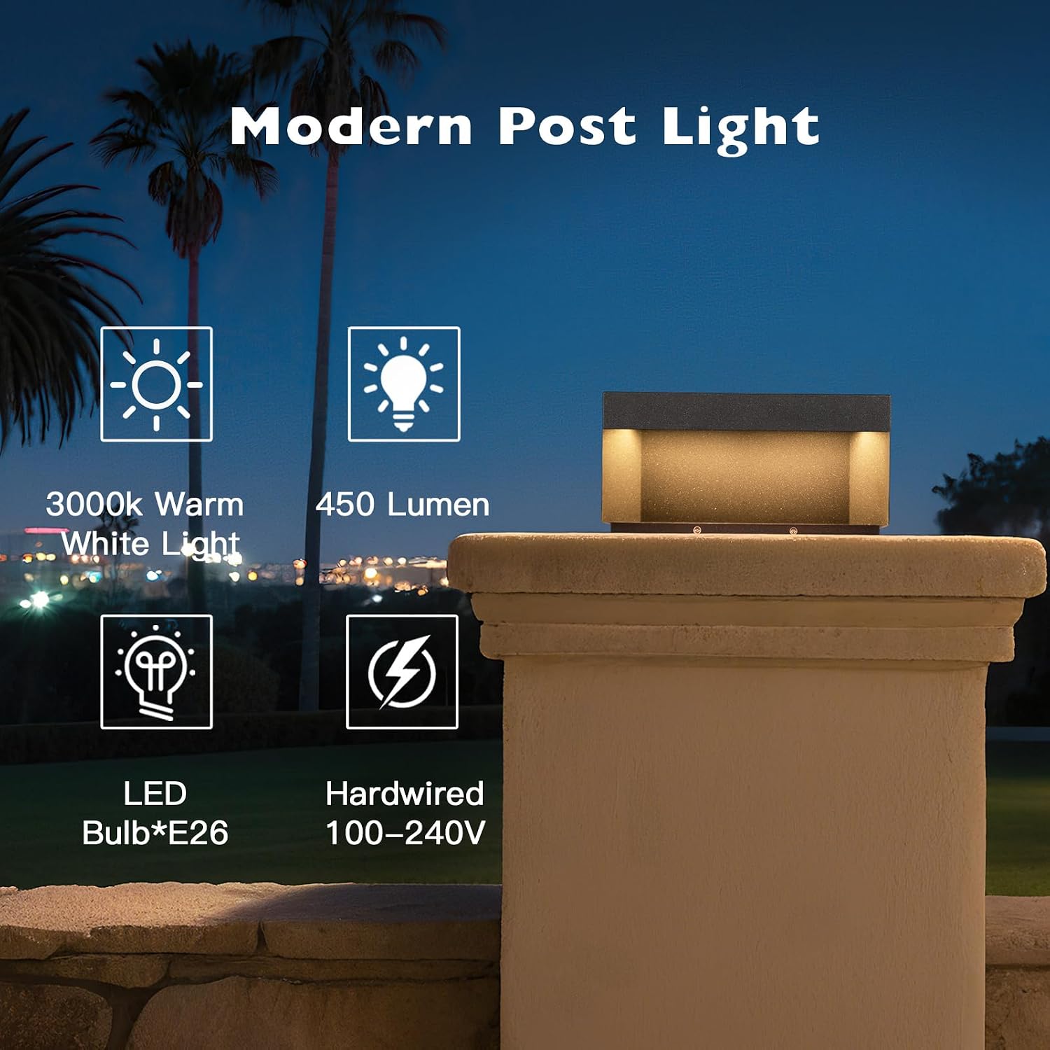 Outdoor Post Light, 11.81' Square Pillar Post Lights Wired Modern Fence Deck Posts Lamp 100-240V AC Waterproof Outside 3000K Warm LED Lantern for Flat Surface Patio Garden Decoration