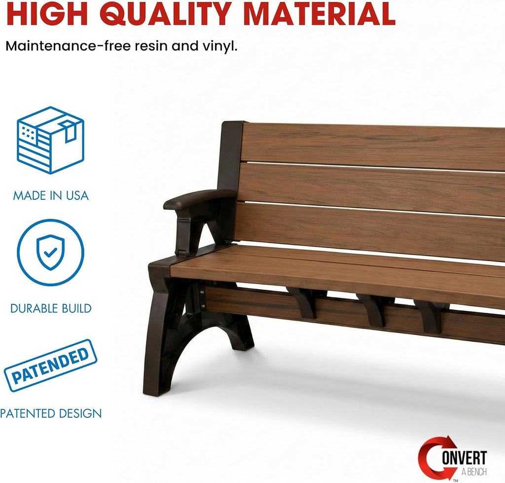 Convert-a-Bench 2-in-1 Outdoor Bench & Picnic Table - Foldable, Weather-Resistant Seating - Perfect for Patio, Lawn, Garden, or Deck - Durable & Easy Assembly - 1 Bench/Order, Espresso