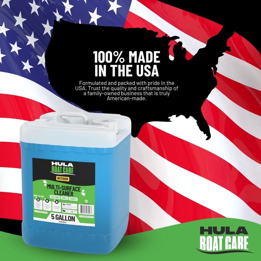 Hula Multi-Surface Cleaner — EVA Foam, Vinyl, and Carpet, 5 Gallon — Bulk Marine Interior Cleaner for Detailers and Fleets, Biodegradable, Made in USA