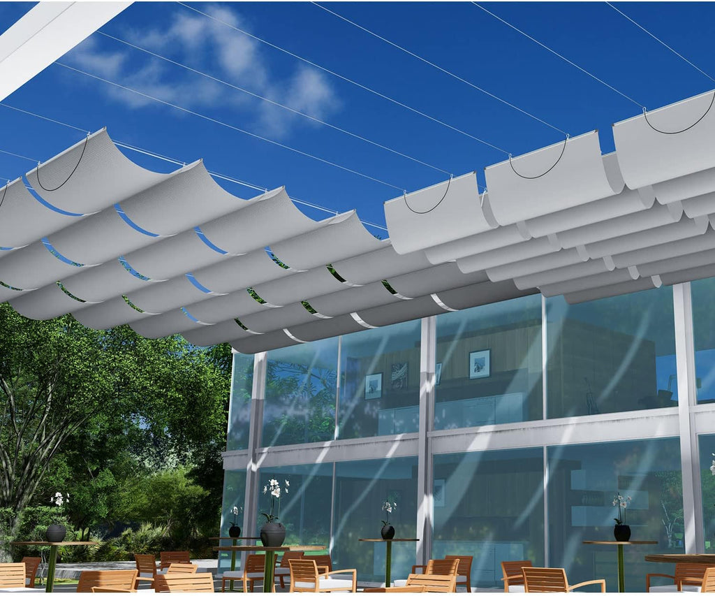 E&K Sunrise 3'Wx16'L Pergola Shade Cover Retractable Canopy Outdoor Wave Sun Shade for Patio Garden Backyard Deck Trellis (Light Gray)