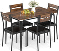 Giantex 5-Piece Dining Table Set for 4, 43-Inches Rectangular Kitchen Table & 4 Armless Chairs with Upholstered Seat, Metal Frame, Space-Saving Dinette Set for Living Room (Rustic Brown+Black)