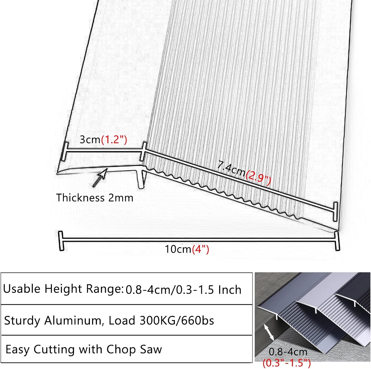 Floor Transition Strip for Gap, Adhesive Floor Transition Strips Extra Wide 10cm/4', Hard Wood Floor Edge Trim Metal Aluminum, Anti Skid Doorway Flooring Reducer, Easy to Install ( Color : #3 , Size :