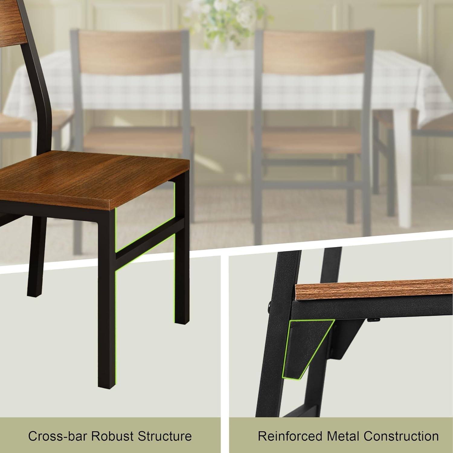 Feonase Dining Chairs Set of 6, Modern Kitchen Chairs with Ergonomic Backrest, MDF Board and Metal Legs, Dinner Chairs for Dining Room, Kitchen and Living Room, Walnut