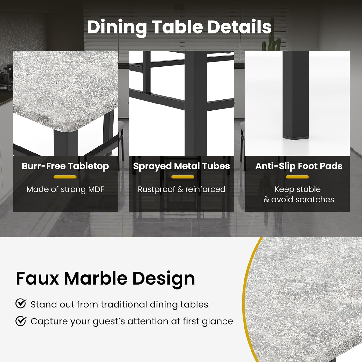 Tangkula Dining Table Set for 4, Kitchen Table and Chairs Set with Metal Frame & Padded Seat, Dining Table and Chairs Set of 4 for Dining Room, Space Saving
