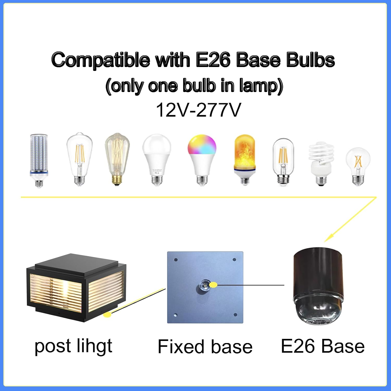Outdoor Post Light 24X24 in, Column Light,Wired Lantern Column Lamp 110-240V(12-36V Replace Bulb),Garden Light,IP54 Waterproof, Base E26,LED Post lamp,Fence Post caps
