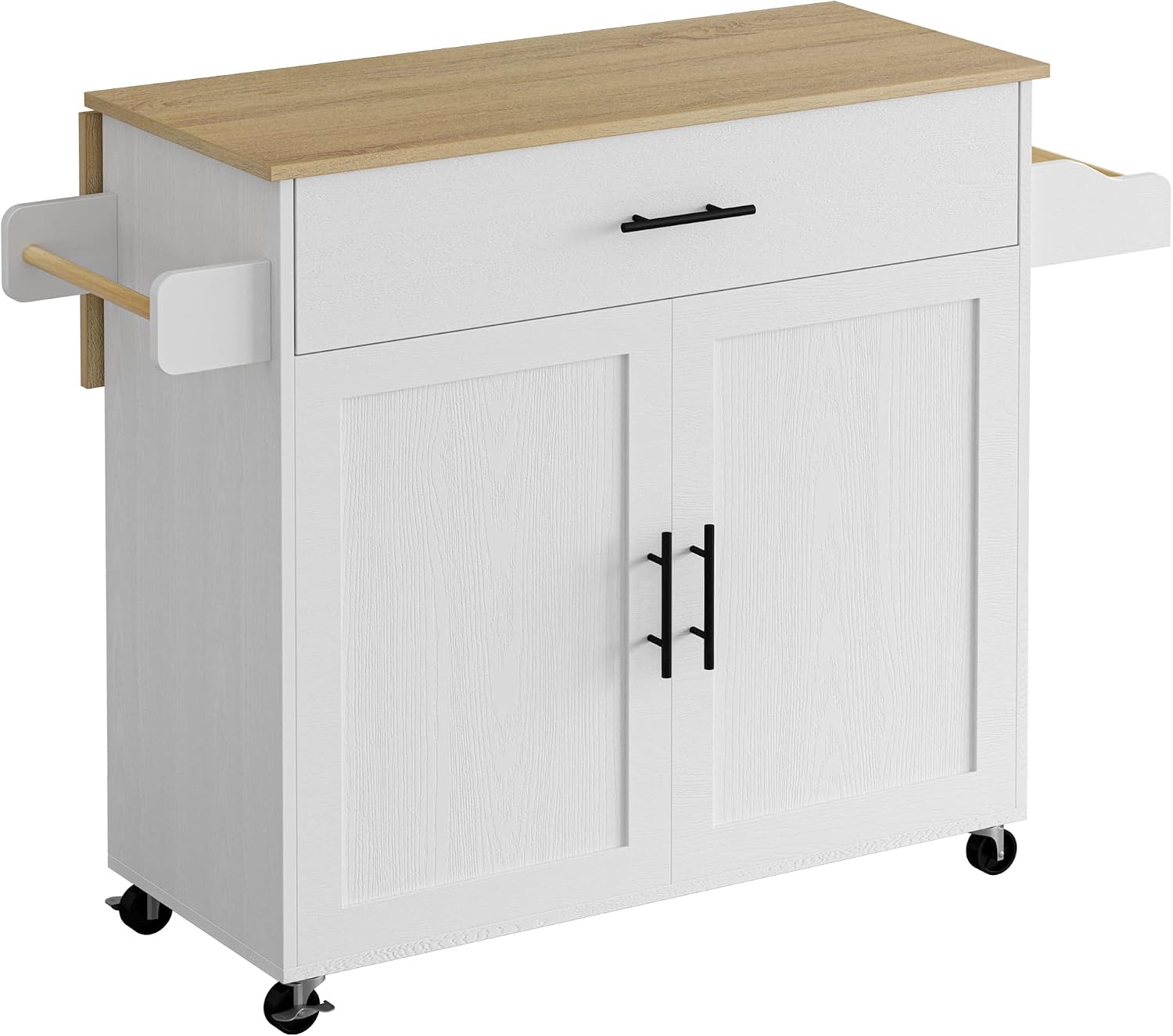 IRONCK Rolling Kitchen Island Table on Wheels with Drop Leaf, Storage Cabinet, Drawer, Spice/Towel Rack, Kitchen Cart, 47.25' Wide White