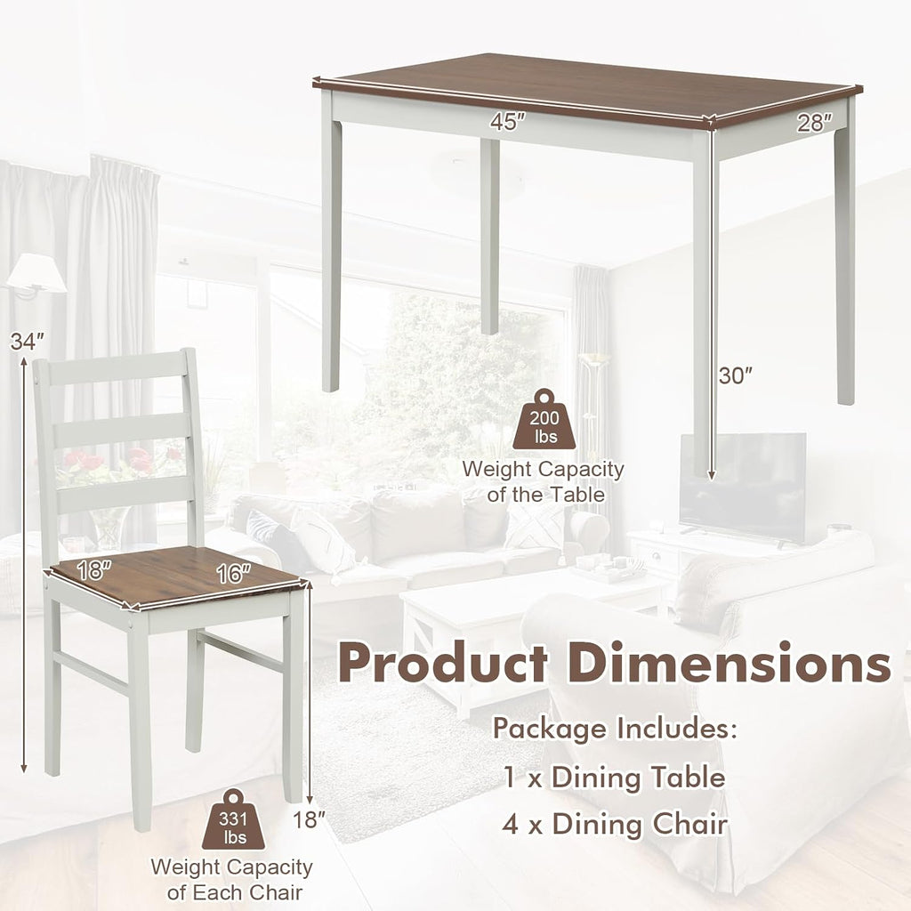 Giantex 5-Piece Dining Table Set for 4, 45' Rectangular Kitchen Table and Chairs Set with Solid Rubber Wood Legs, Space Saving Dinette Set for Small Space, Breakfast Nook, Restaurant (Rustic Brown)