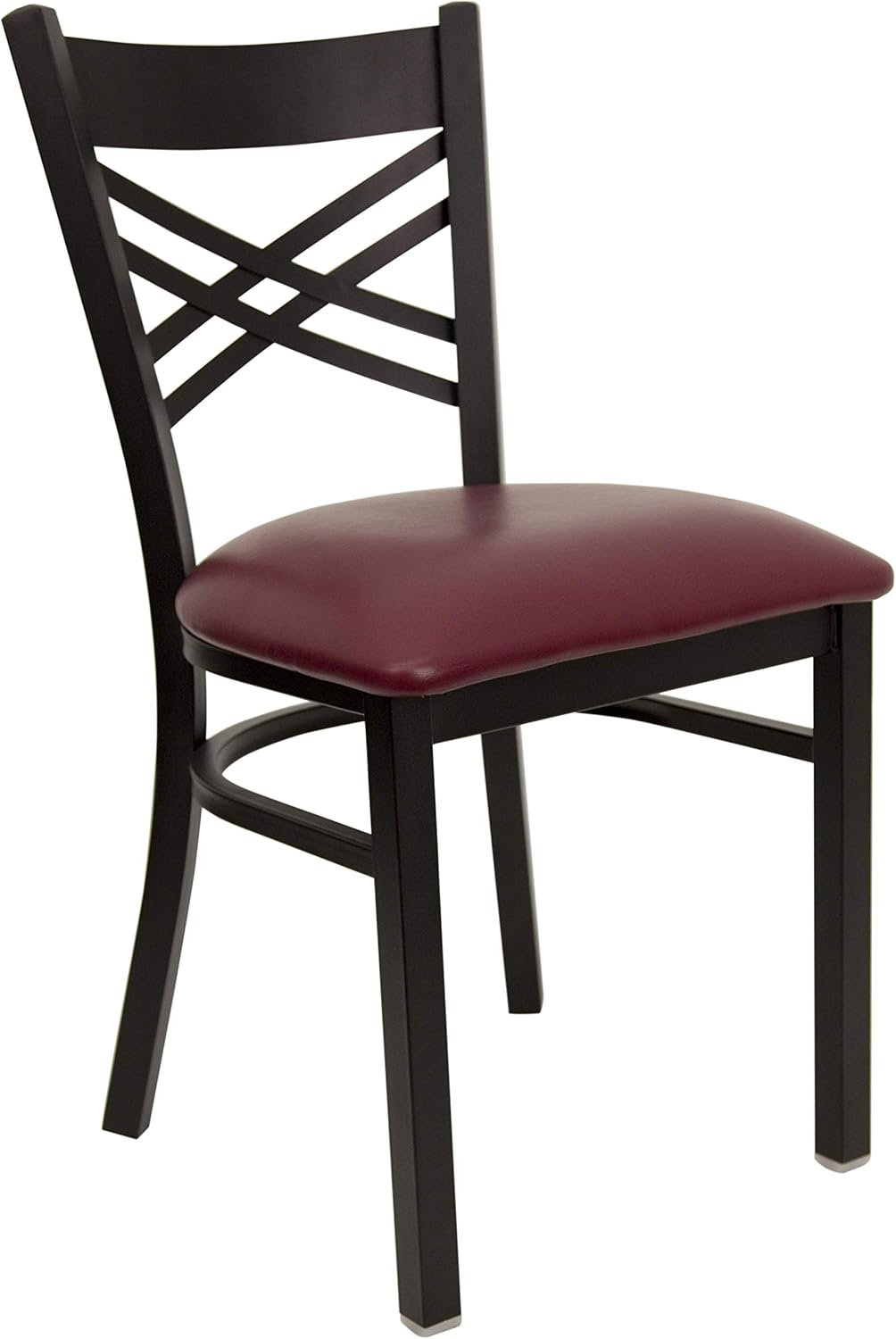 Flash Furniture 2 Pack HERCULES Series Black ''X'' Back Metal Restaurant Chair - Burgundy Vinyl Seat