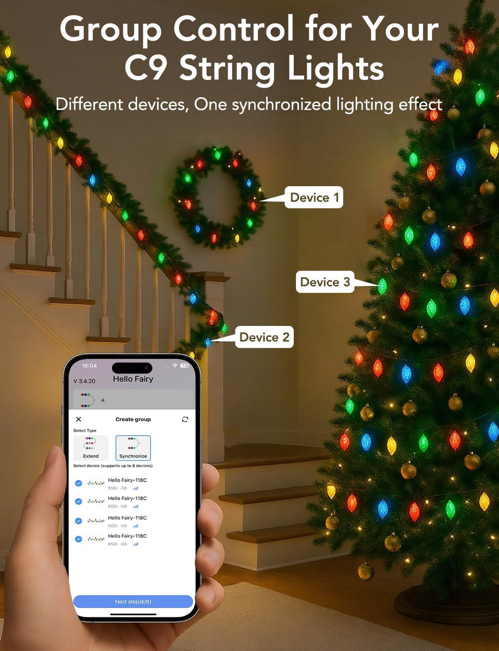 LED C9 Christmas Lights Outdoor,100FT 150 LEDs,App Remote Controlled RGB Smart String Lights with DIY,Music Sync & Timer,108 Modes,Waterproof & Extendable for Roofline,House,Xmas Tree,Halloween Decor