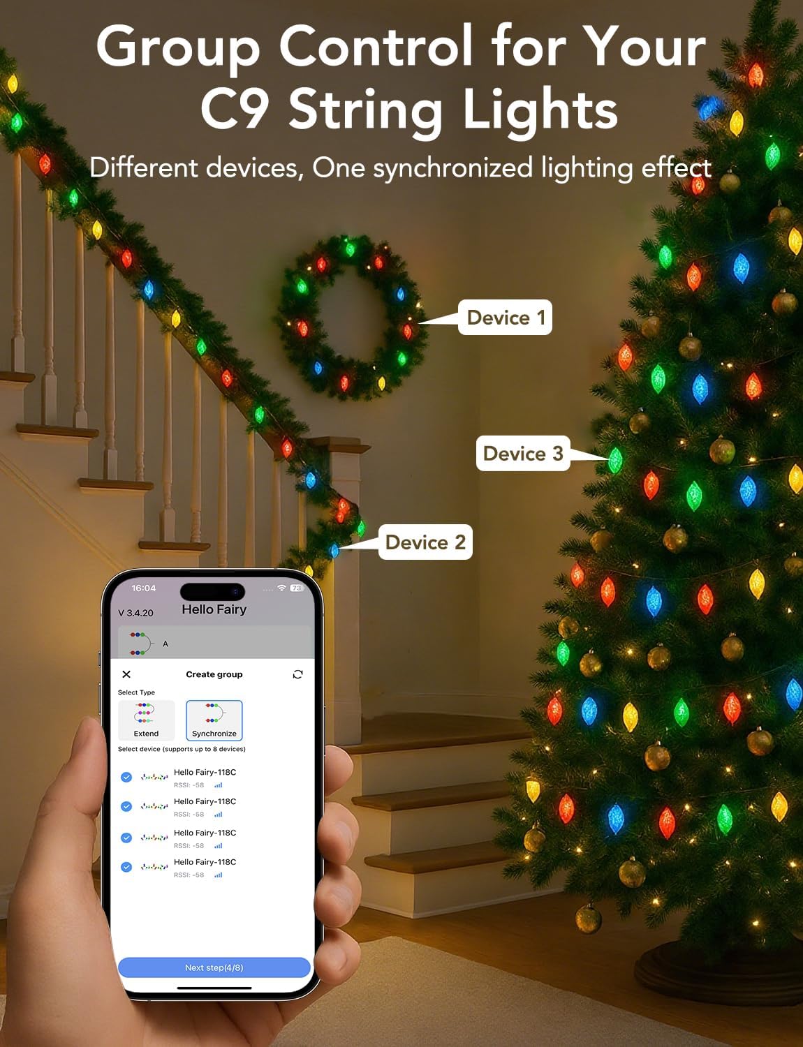 LED C9 Christmas Lights Outdoor,100FT 150 LEDs,App Remote Controlled RGB Smart String Lights with DIY,Music Sync & Timer,108 Modes,Waterproof & Extendable for Roofline,House,Xmas Tree,Halloween Decor