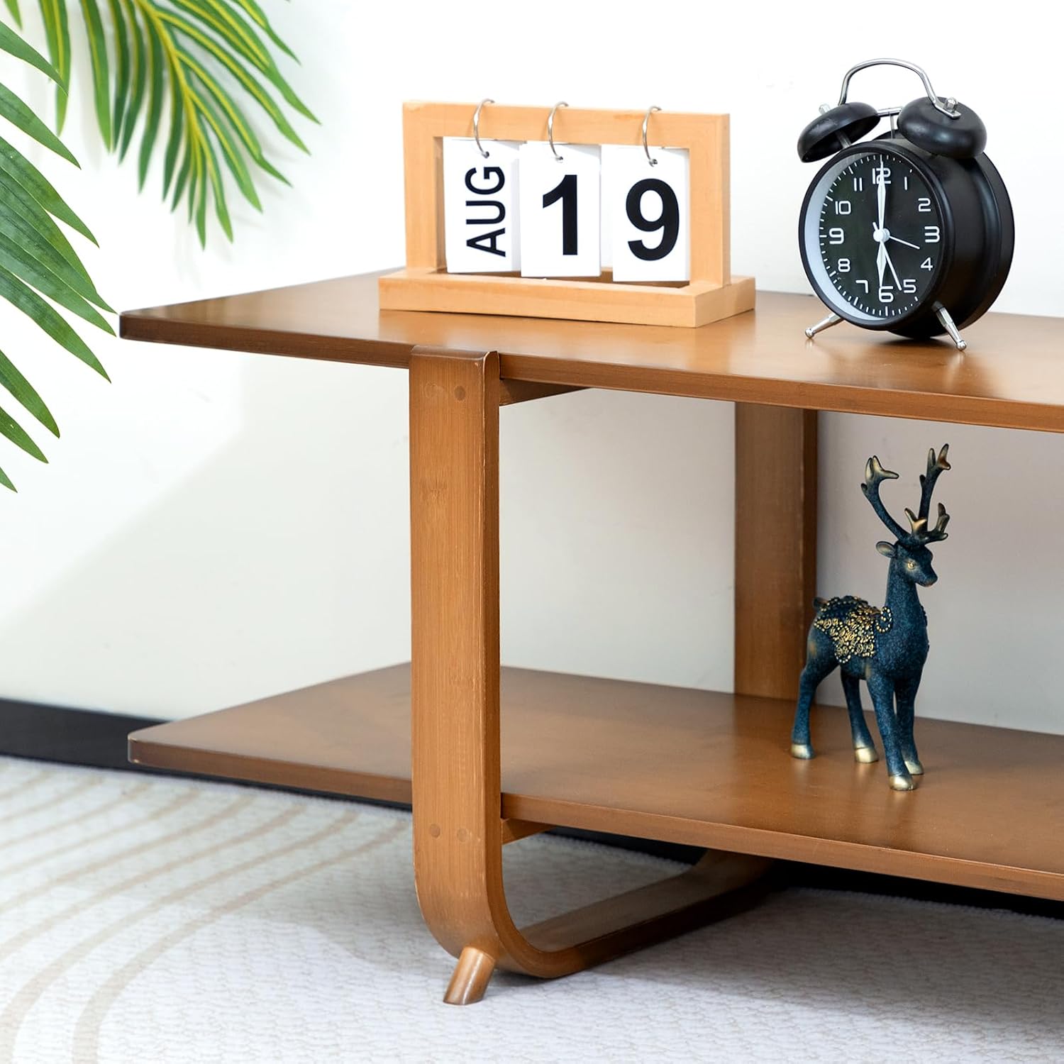 HollyHOME Bamboo TV Stand with Storage for TVs up to 65'', Modern Entertainment Center with 2 Open Shelf, Accent TV Media Console Table for Living Room, Bedroom, 55'(L), Walnut