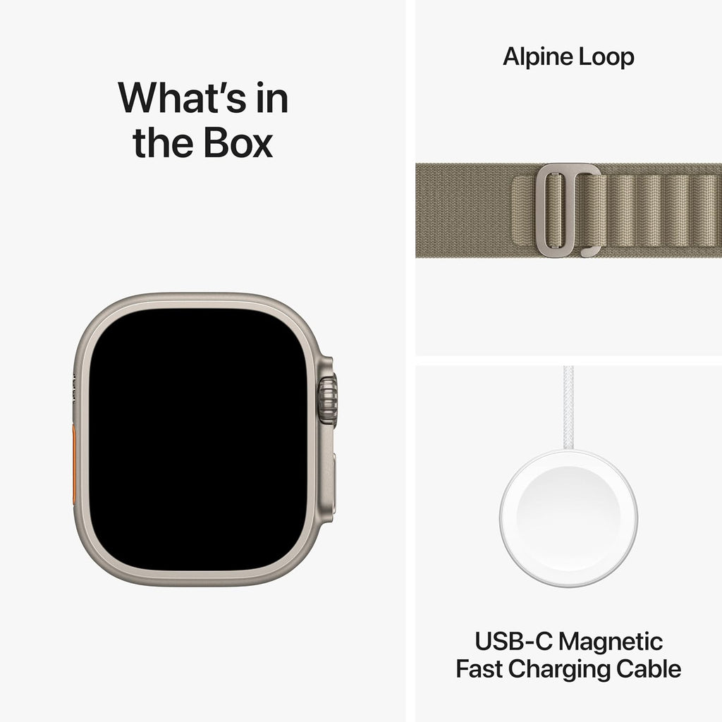 Apple Watch Ultra 2 [GPS + Cellular, 49mm] Titanium Case with Olive Alpine Loop, Medium (Renewed)