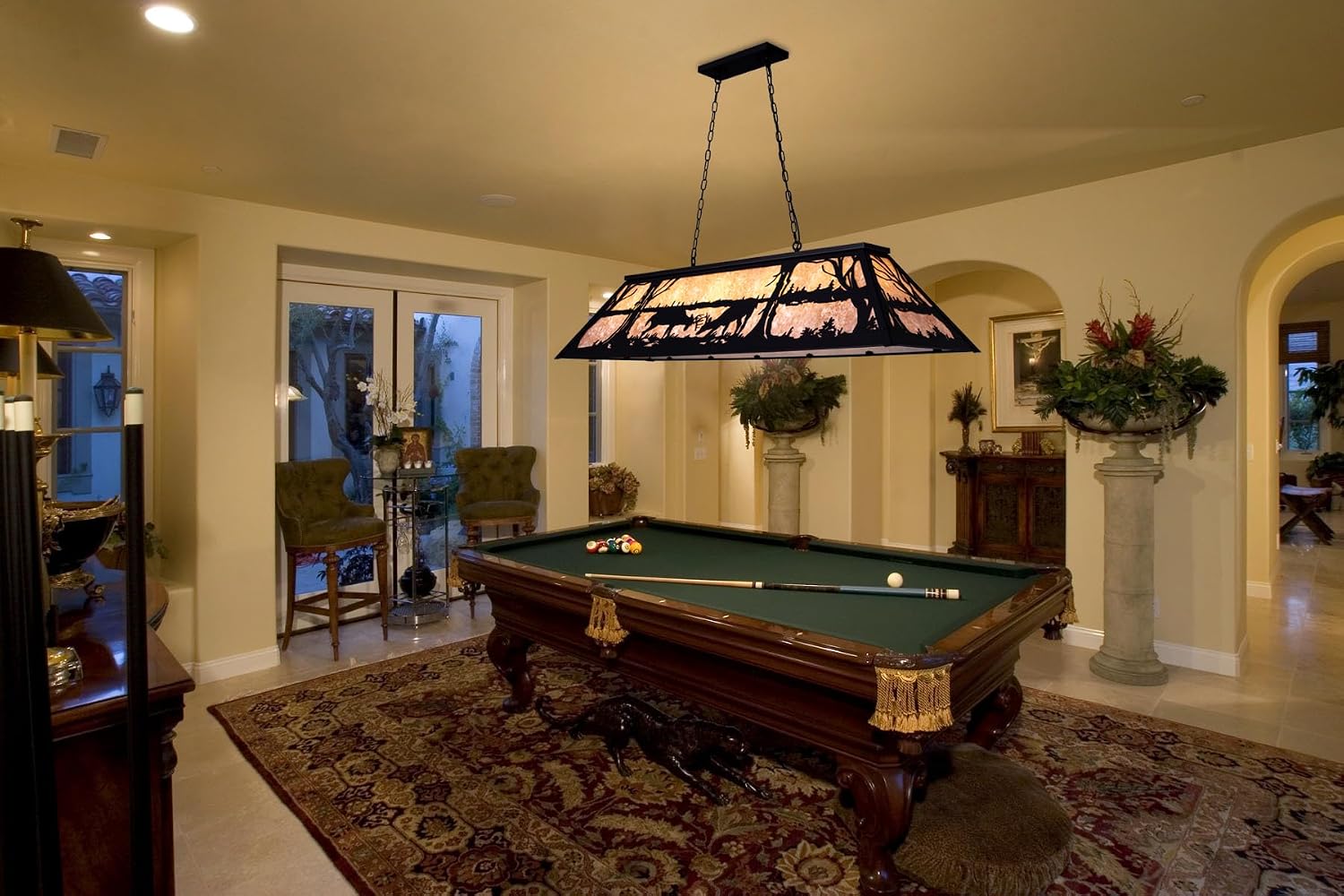 Wellmet Tiffany Pool Table Light 59 inch, 5 Lights Rustic Deer Chandelier for Kitchen Island, Cabin, Billiards Table Lamp, Farmhouse Chandelier for Country, Wild West Style