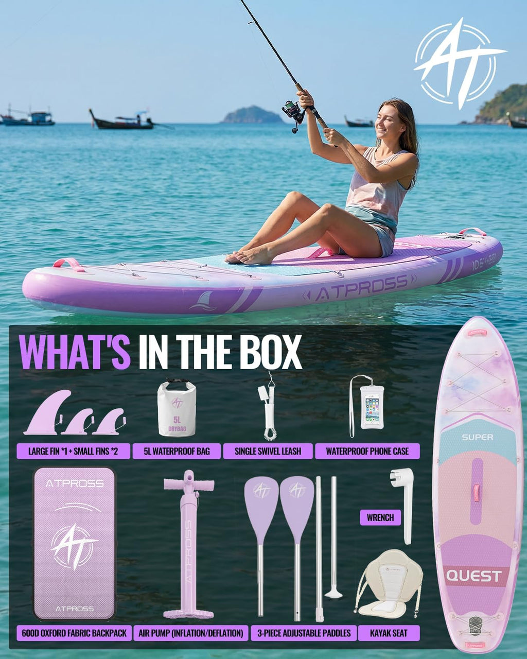 10'6''x33''Inflatable Stand Up Paddle Board, 400lbs Extra Wide Stand Up Paddleboard with Kayak Seat, Anti-Slip EVA Deck Premium SUP Accessories Kit, Non-Slip Stable Deck Boat