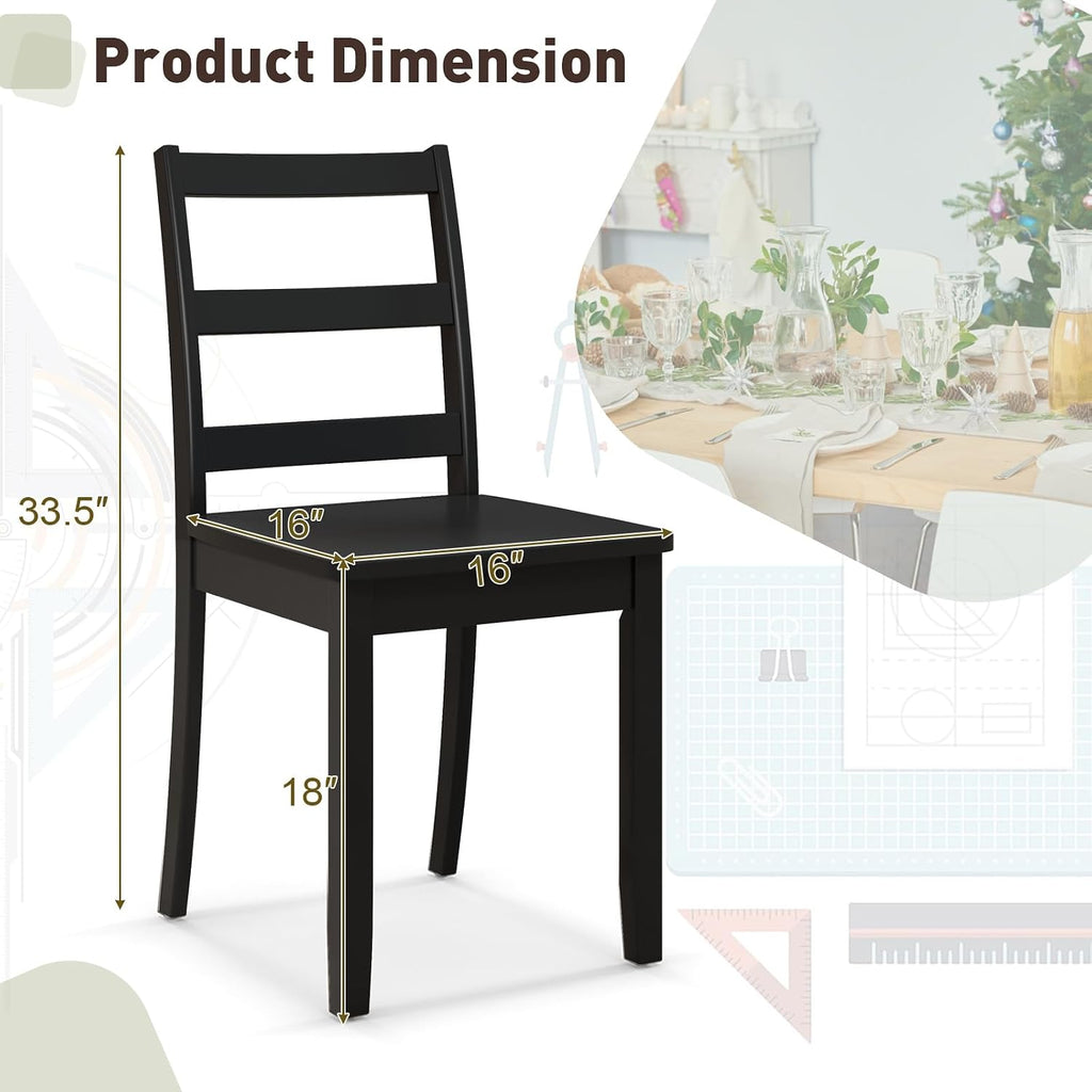 Giantex Wood Dining Chairs Set of 4 Black- Wooden Armless Kitchen Chairs with Solid Rubber Wood Legs, Non-Slip Foot Pads, Max Load 400 Lbs, Farmhouse Style High Ladder Back Wooden Dining Room Chairs