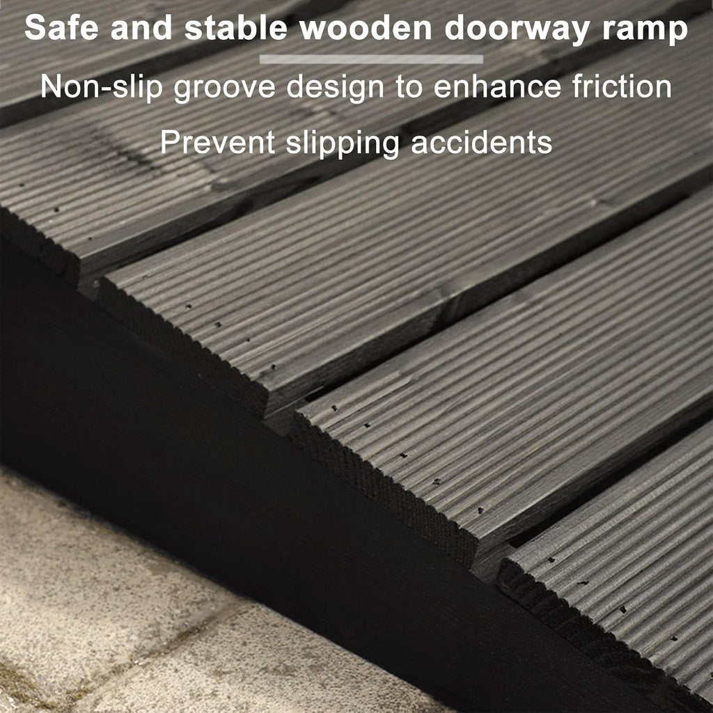 Wooden Threshold Ramp for Smooth Doorway Transitions, Non-Slip Grooves for Safety, Ideal for Home Steps and Sidewalk Curbs