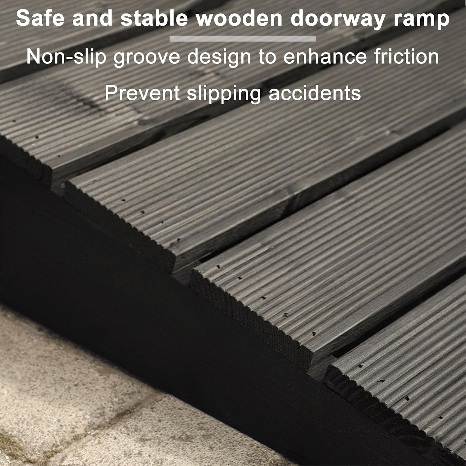 Wooden Threshold Ramp for Smooth Doorway Transitions, Non-Slip Grooves for Safety, Ideal for Home Steps and Sidewalk Curbs