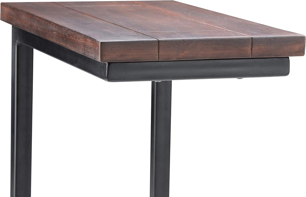 SIMPLIHOME Skyler C-Side Table - 18' Wide x 24' High Solid Mango Wood and Metal Slide-Under Table in Dark Cognac Brown, Industrial Accent Table or End Table for Living Room with Open Frame, Assembled
