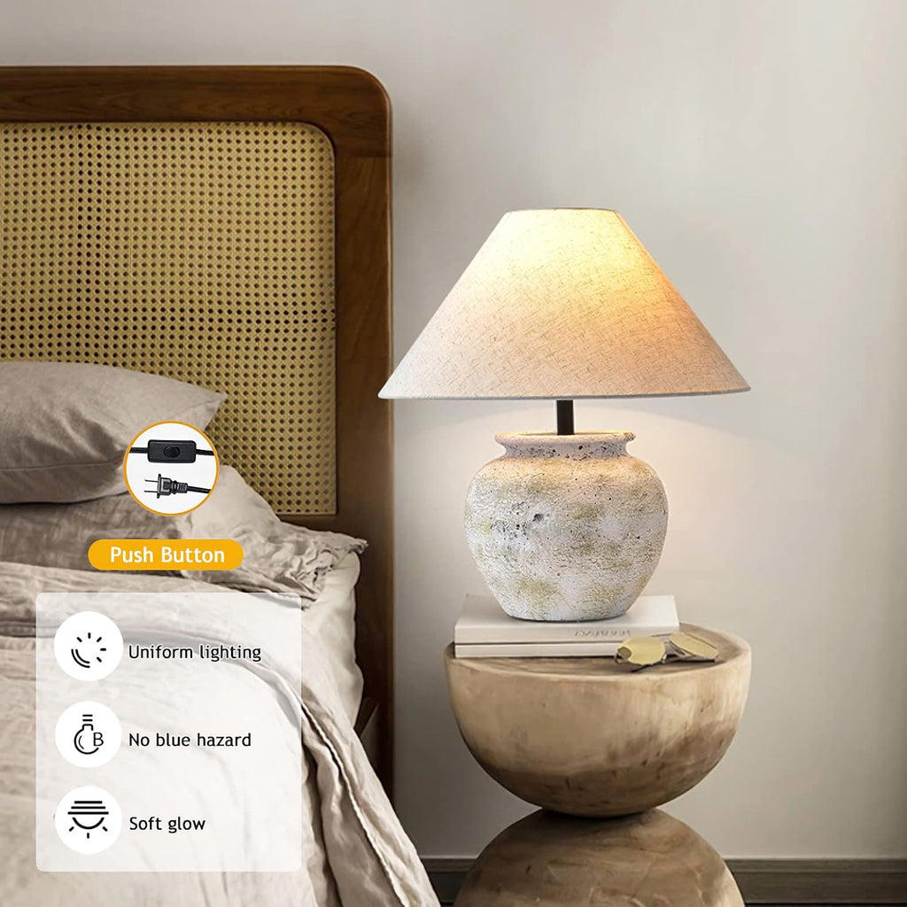 White Rustic Farmhouse Table Lamp - Terracotta Base with White Fabric Shade - 15.6 Inches - Warm White LED - 40W - 5000 Lumens