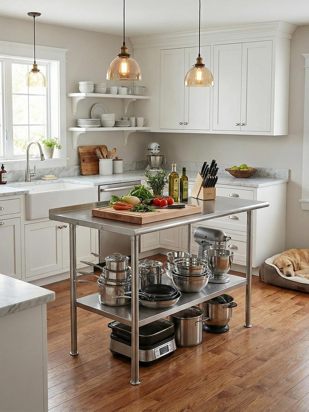 Atelicf All-Stainless Steel Prep Table, 30 X 48 Inch, with Rounded-Corner Backsplash and Adjustable Undershelf, Heavy-Duty for Outdoor Use,Restaurants,Hotels,Workshops,Kitchens,Gardens, and Garages