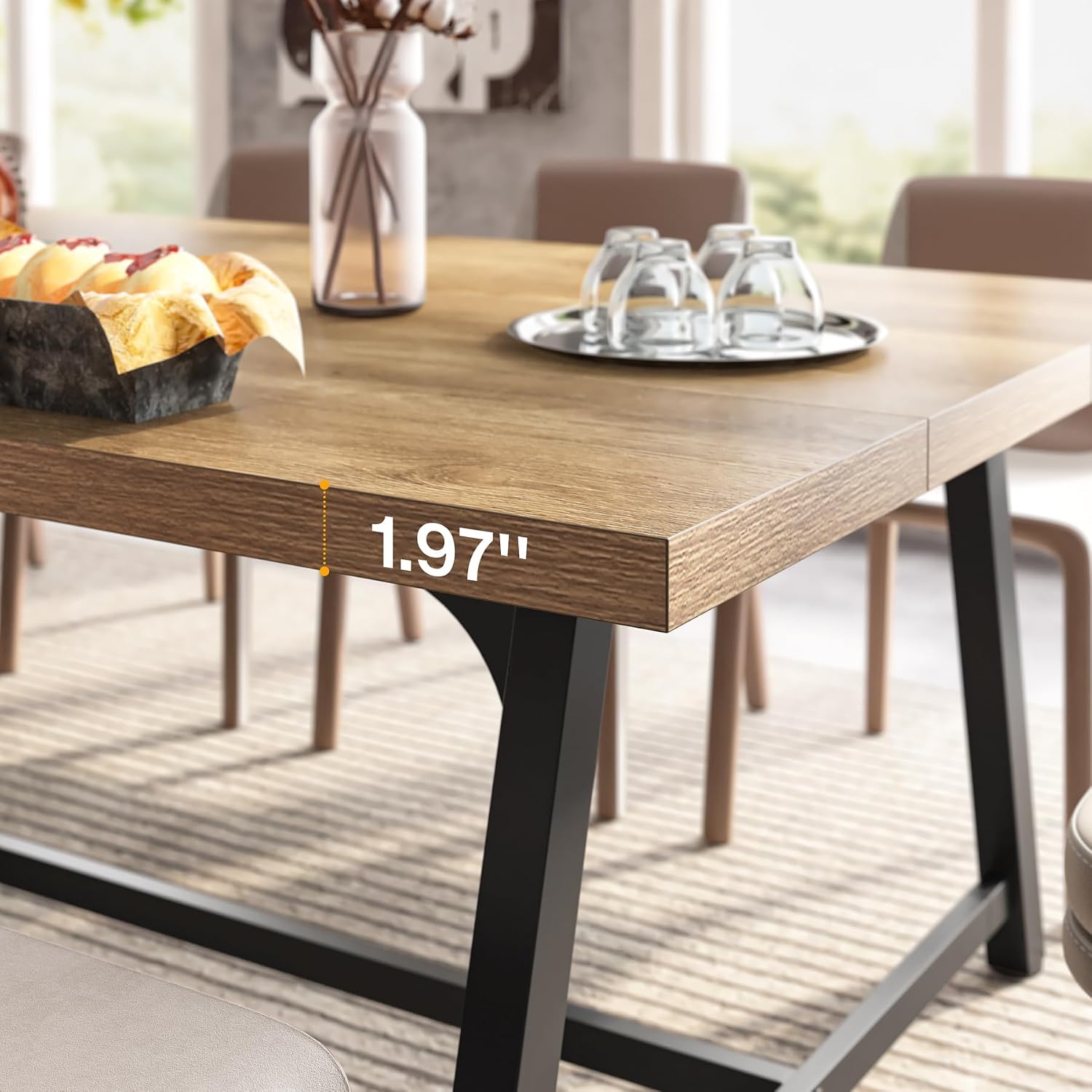 Tribesigns Dining Table for 8 People, 70.87-inch Rectangular Wood Kitchen Table with Strong Metal Frame, Vintage Large Long Dining Room Table for Big Family (Yellow Brown)