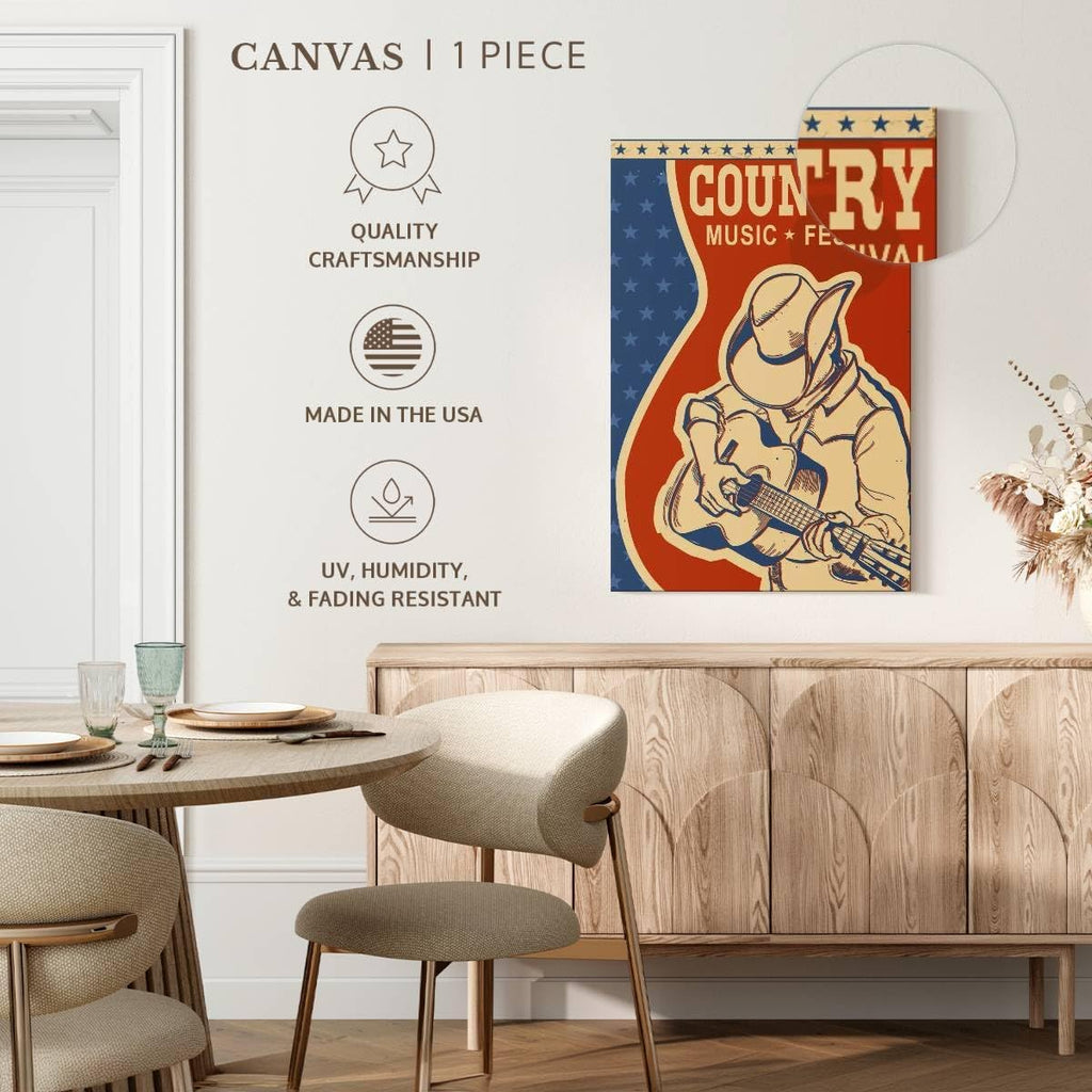 ElephantStock - Country Music Poster Wall Art - Vertical Canvas Wall Art - Living Room Wall Decor - Digital Art Music Canvas Art - Brown And Beige Decor - 26' x 39'