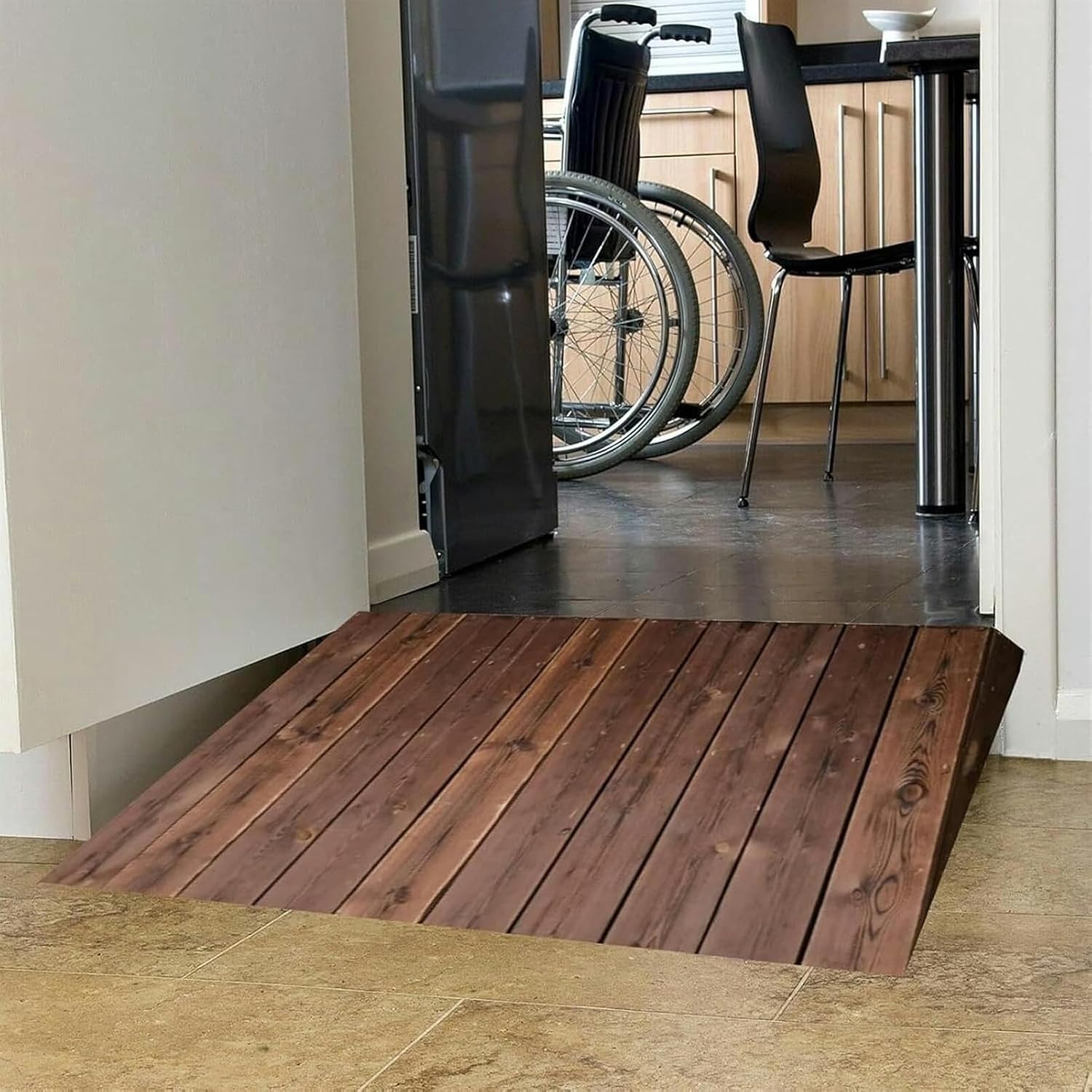 Threshold Ramp, Curb Ramp 4/7/10 Inch Rise, Wooden Threshold Ramps for Doorways Steps Stairs, Indoor Outdoor Entry Ramp for Wheelchairs/Scooters