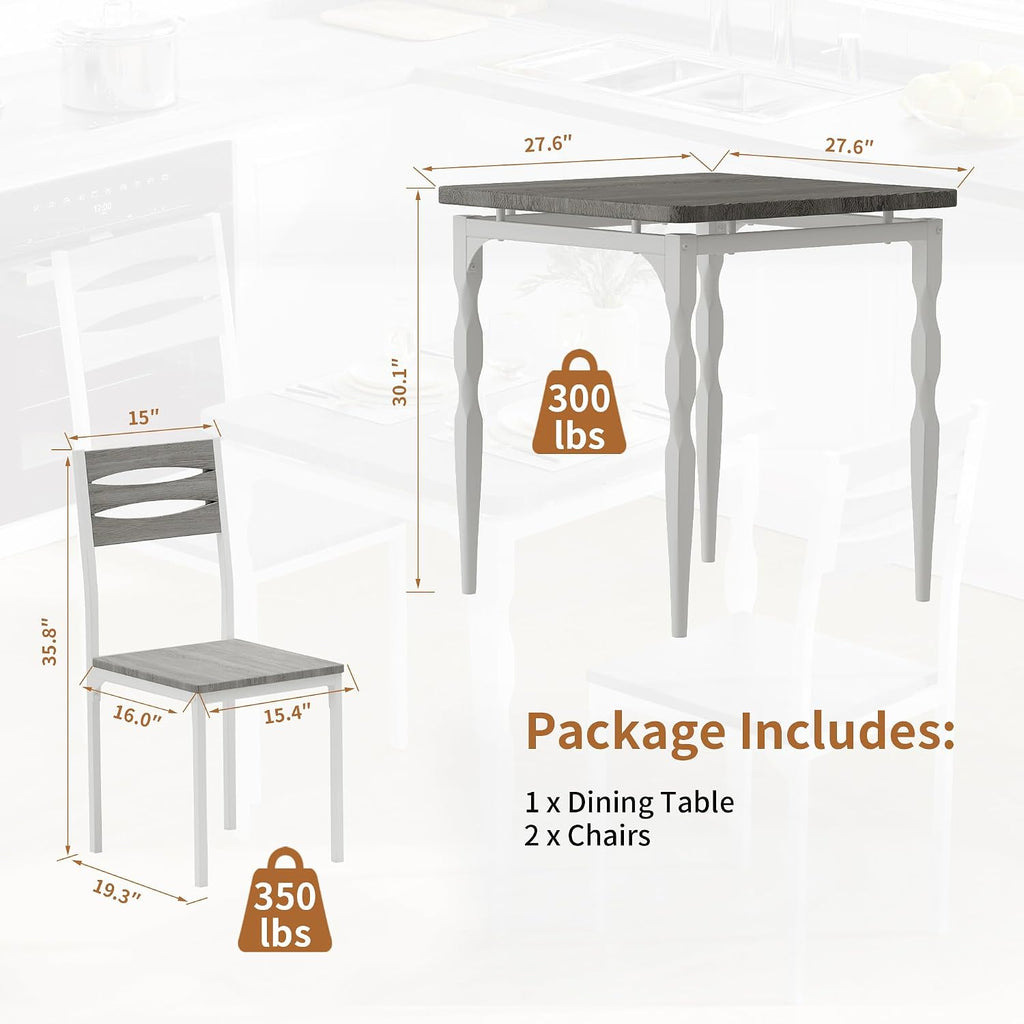 GarveeHome Dining Table Set for 2, Dining Table and Chairs Set of 2, 3 Piece Dining Table Set with Spiral Table Legs for Small Spaces Kitchen Apartment, Wash Grey