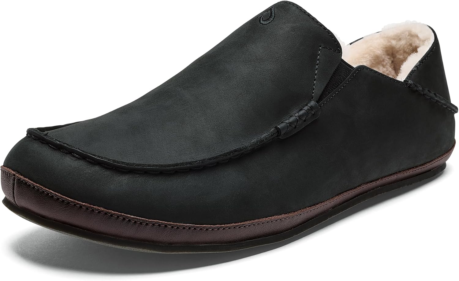 OLUKAI Moloa Slipper, Men's Premium Leather Slip-On Shoes, Soft Genuine Shearling Lining & Gel Insert, Drop-In Heel & All-Day Comfort