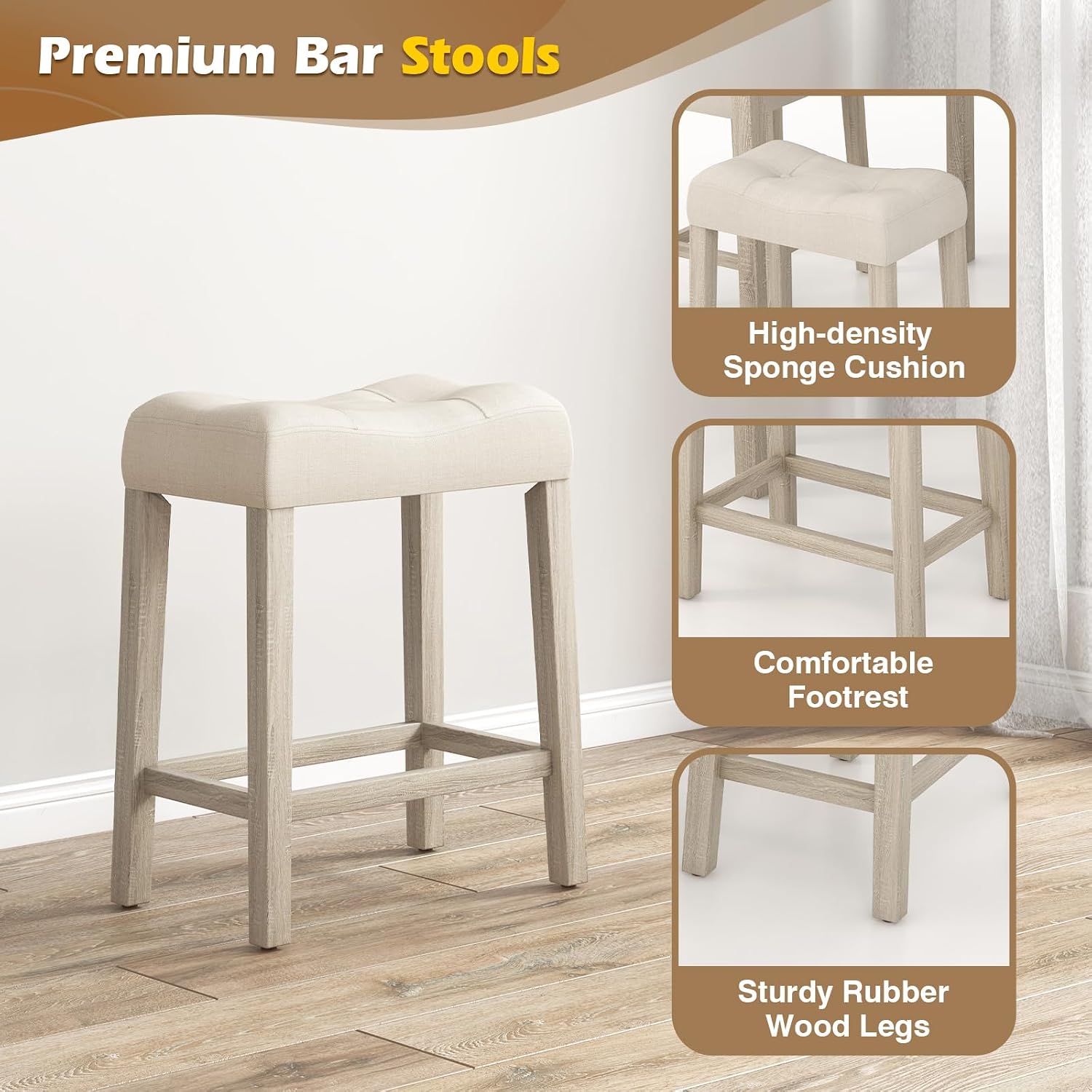 Giantex 5-Piece Bar Table Set with 35'x35 Square Table, 18'x11 Padded Stools, Rubber Wood Legs, Footrest, Bar Table and Chairs Set for Kitchen, Dinette, Small Space, Dining Table Set for 4