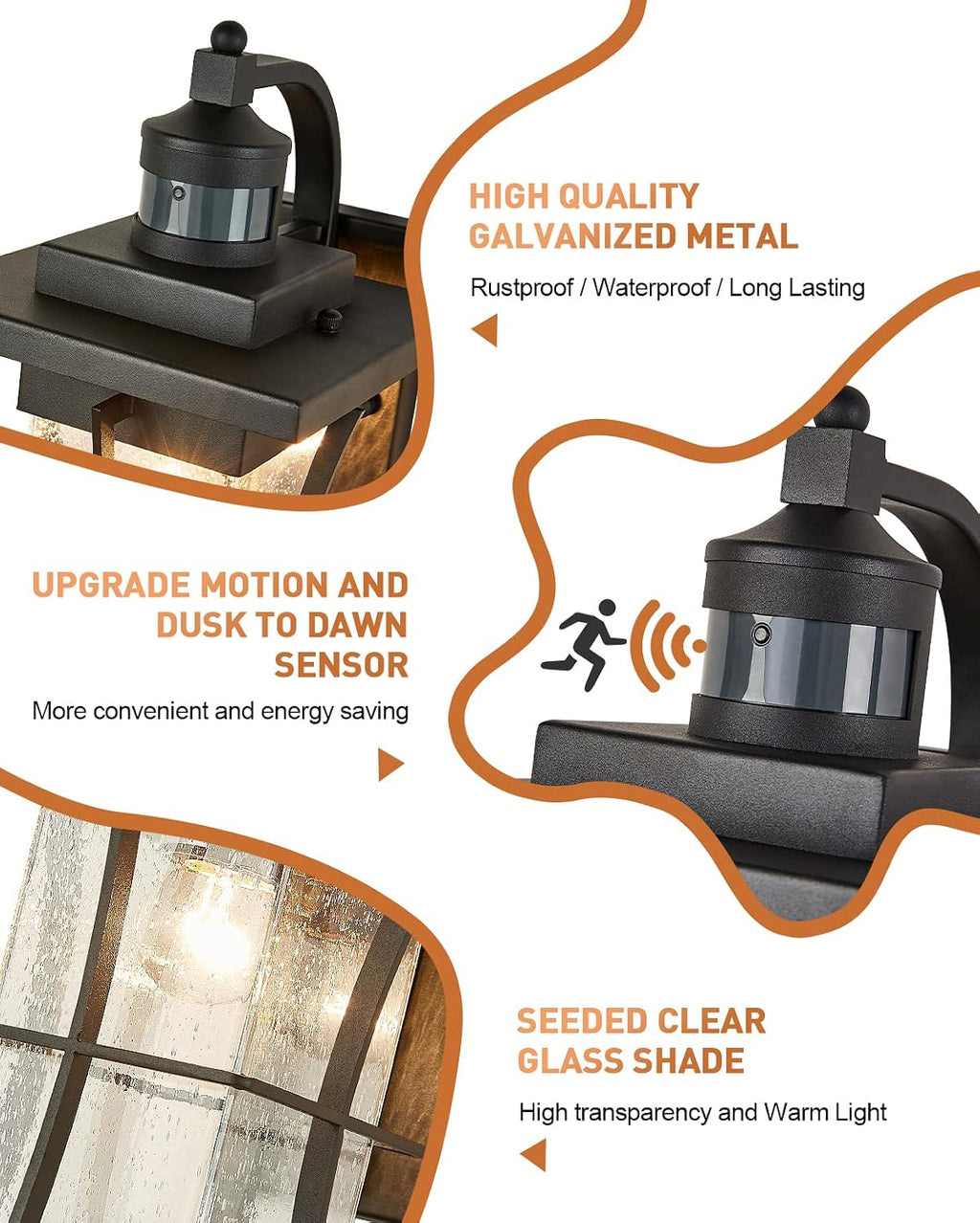 Motion Sensor Outdoor Wall Light Dusk to Dawn Exterior Light Fixtures Waterproof Exterior Sconce Black Porch Lamp Wall Mount Outside Lantern Light for House Front Door Garage