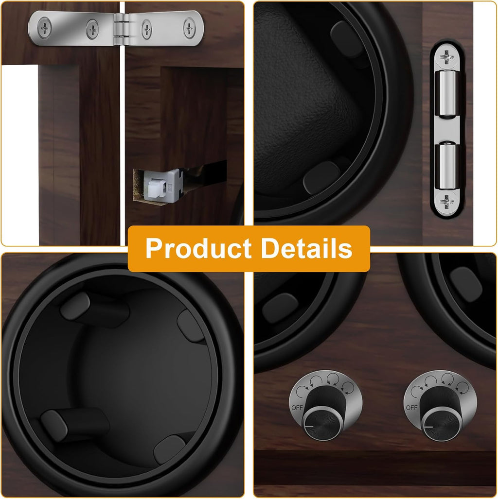 Watch Winder for Automatic Watches,Wooden Watch Rotating Case with LED Light,4 Rotation Modes,Elastic Watch Pillows Quiet Mabuchi Motor