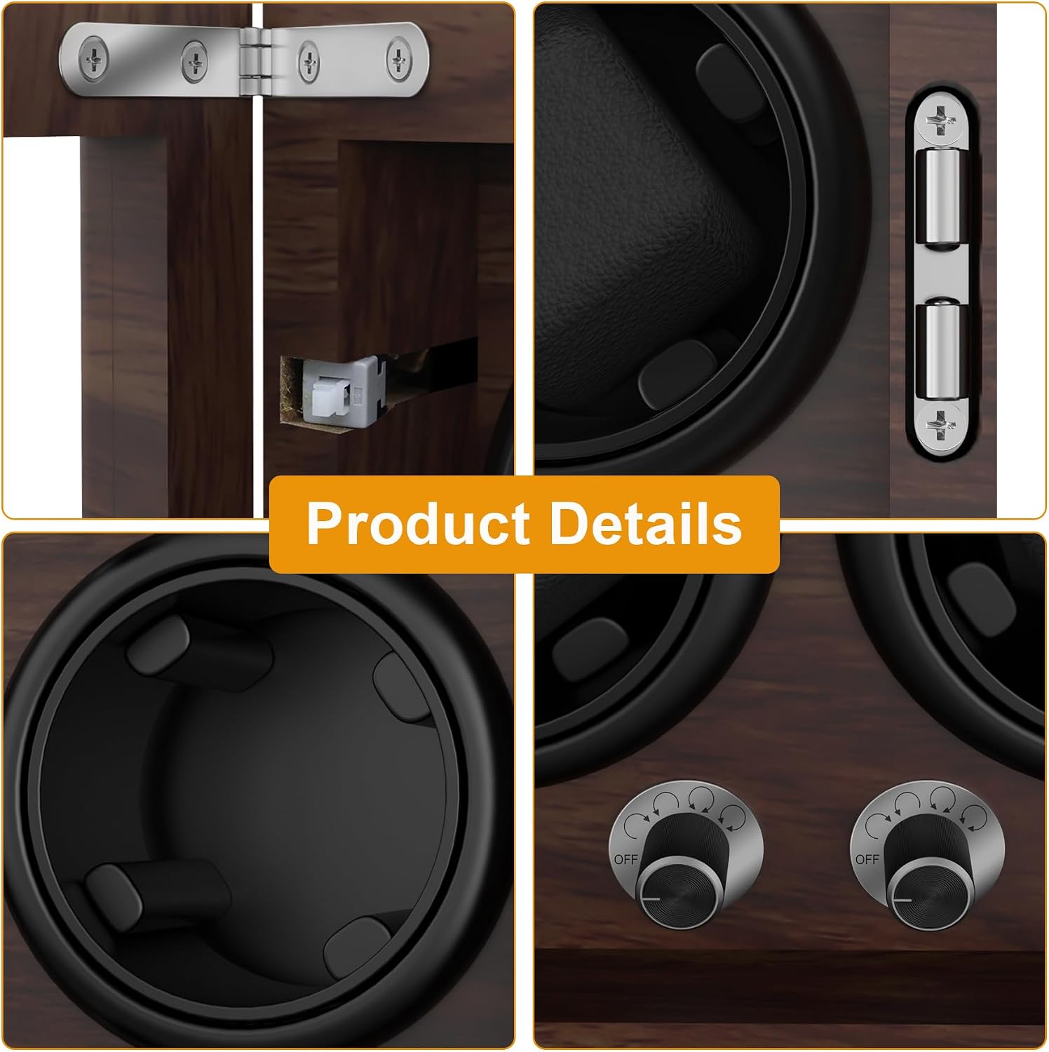 Watch Winder for Automatic Watches,Wooden Watch Rotating Case with LED Light,4 Rotation Modes,Elastic Watch Pillows Quiet Mabuchi Motor