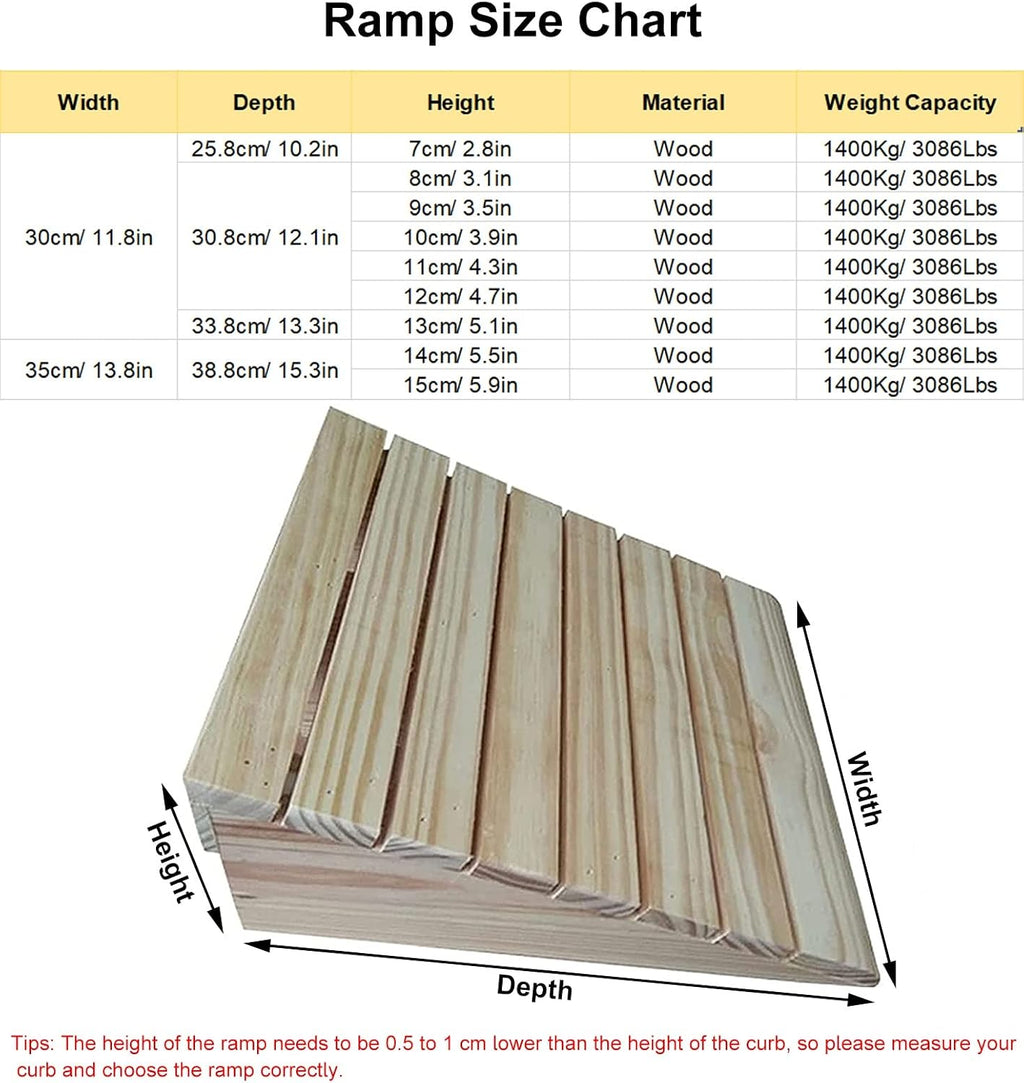 Strong Wooden Threshold Ramp for Doorways Outdoor Steps, Driveway Curbs Ramp 7/8/9/10/11/12/13/14/15 Cm Rise, Loading Dock Garage Ramp (38.8Cmx35Cmx14Cm)