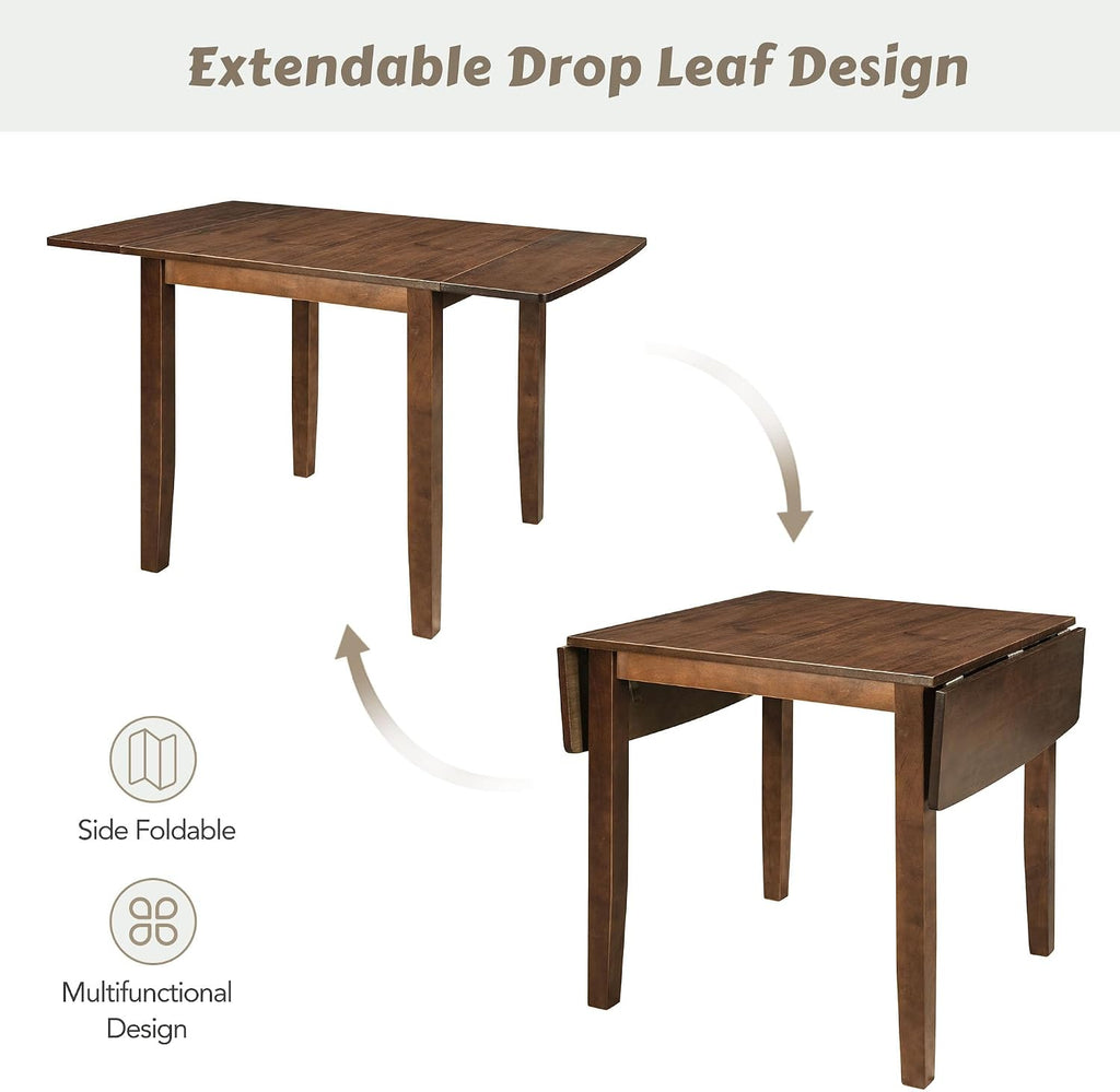 Harper & Bright Designs 3-Piece Wood Drop Leaf Dining Table Set with 2 X-Back Chairs, Space-Saving Breakfast Nook Dining Set, Brown