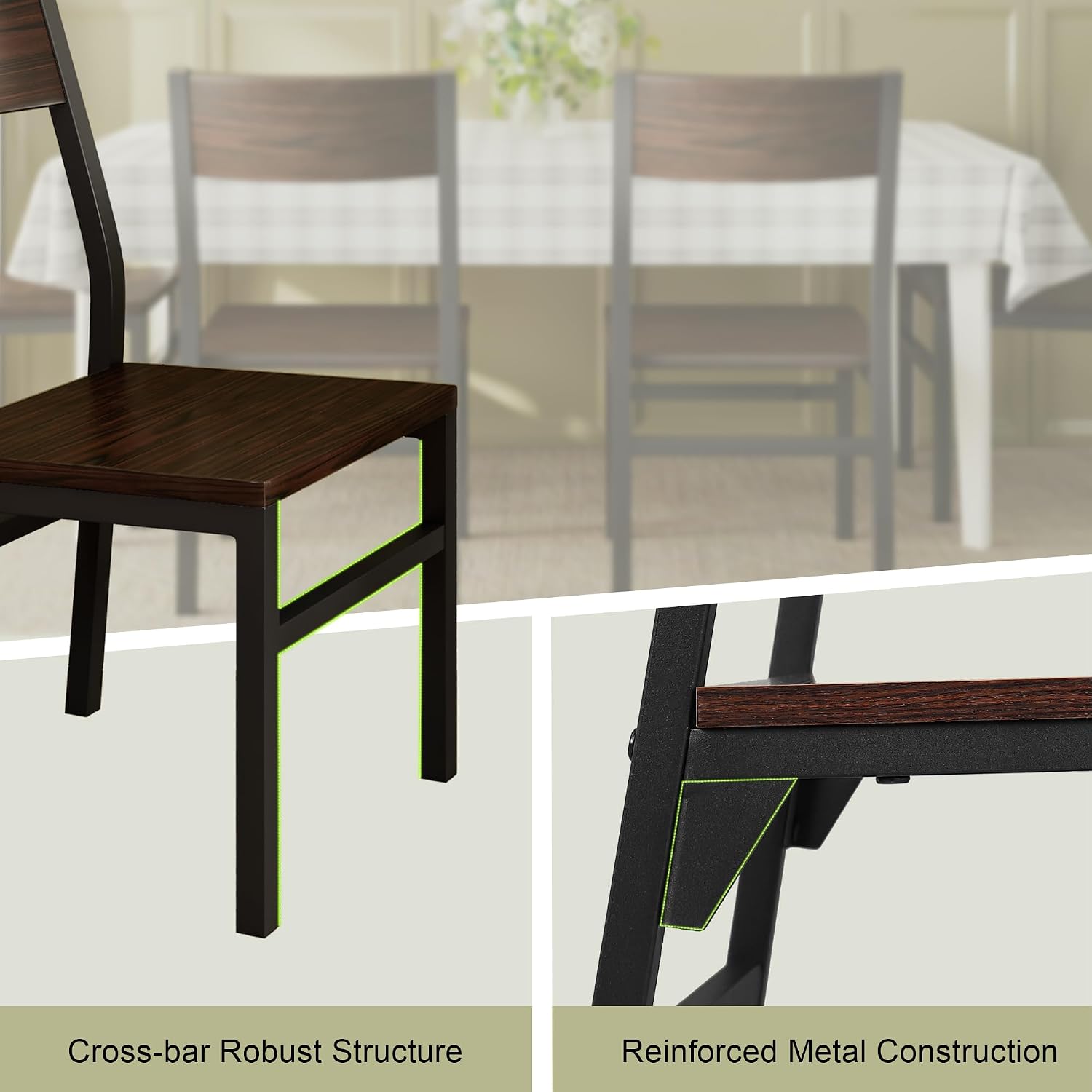 Feonase Dining Chairs Set of 6, Modern Kitchen Chairs with Ergonomic Backrest, MDF Board and Metal Legs, Dinner Chairs for Dining Room, Kitchen and Living Room, Espresso